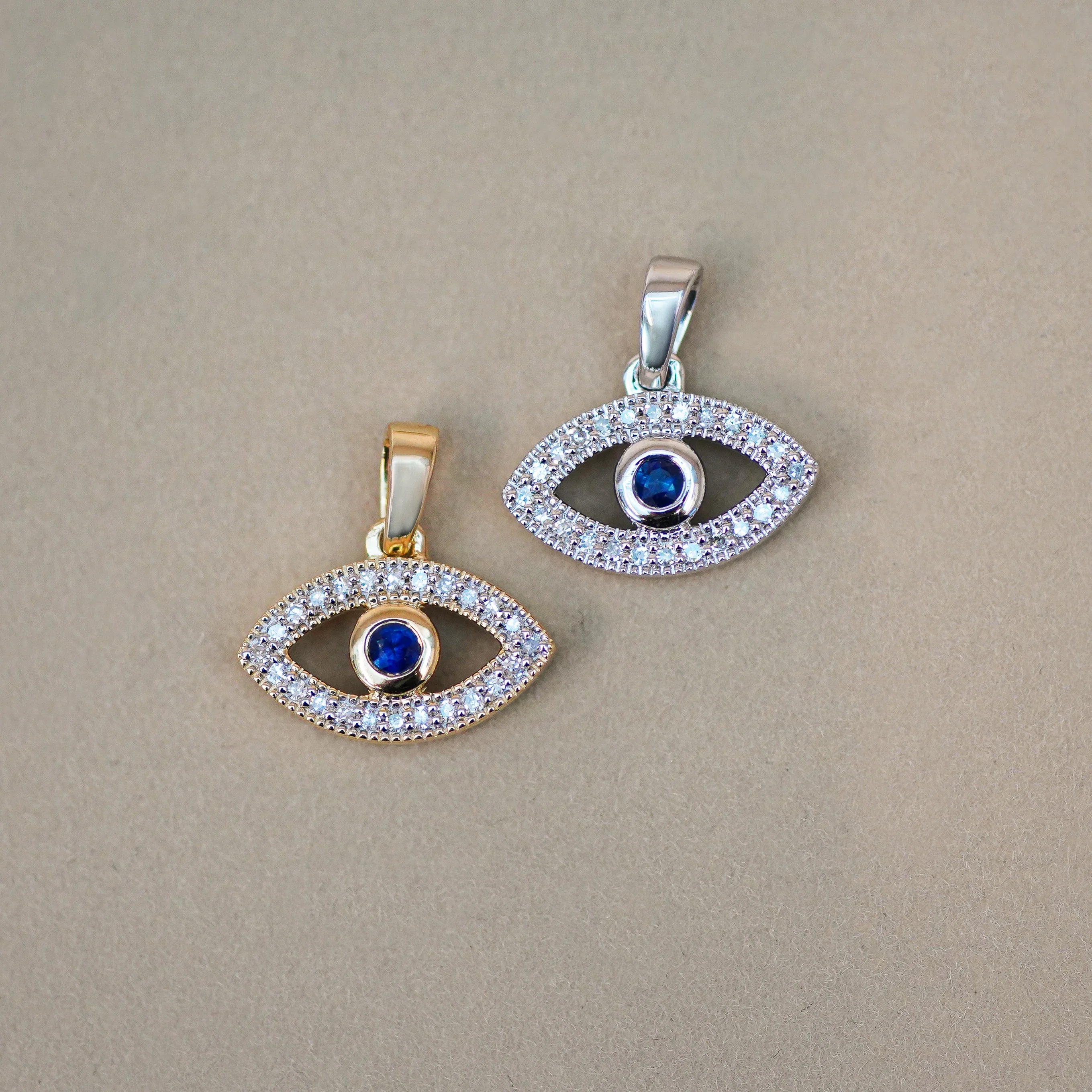 Diamond & Sapphire Evil Eye Pendant - Anygolds