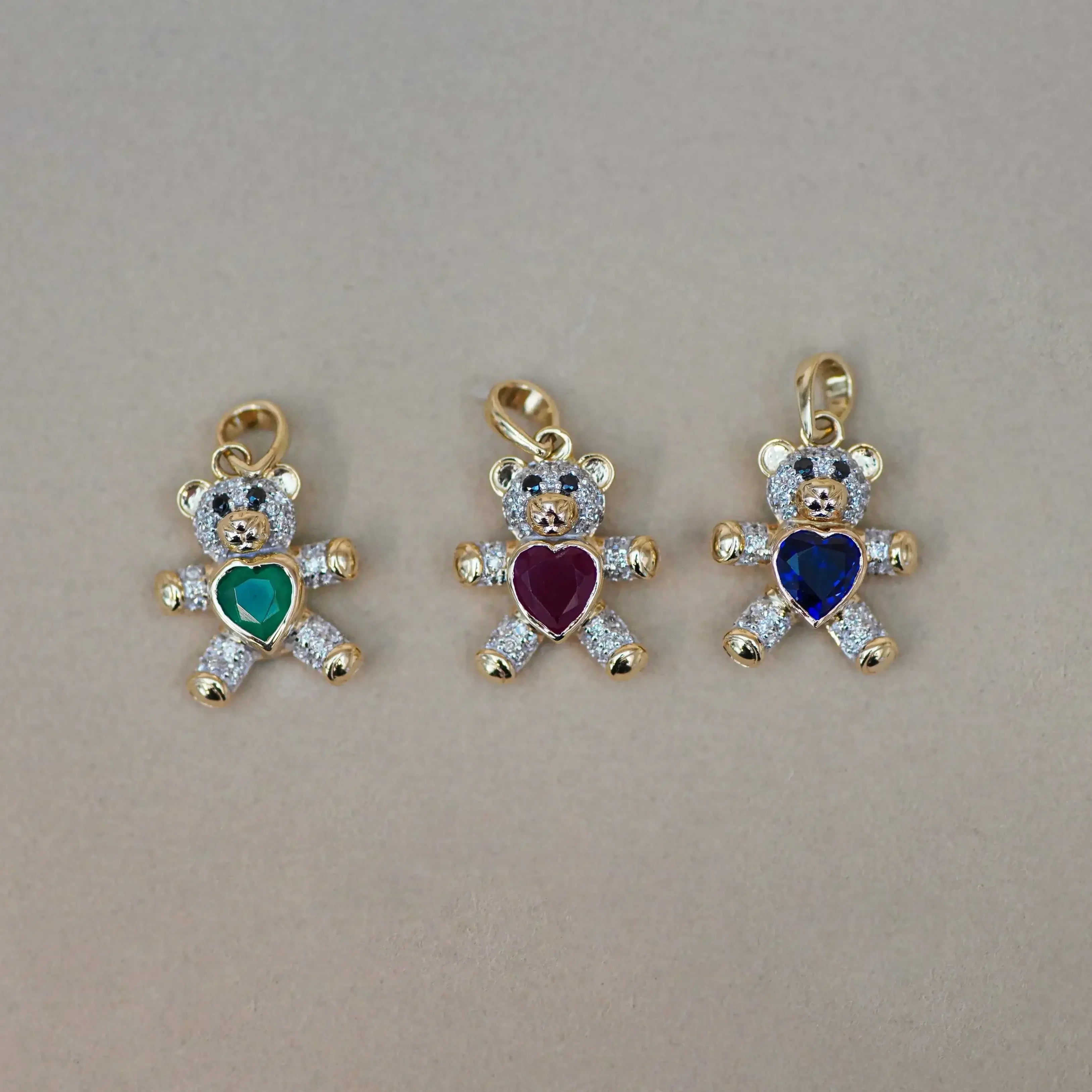 14K Solid Gold Diamond Heart Teddy Bear Pendant – Anygolds
