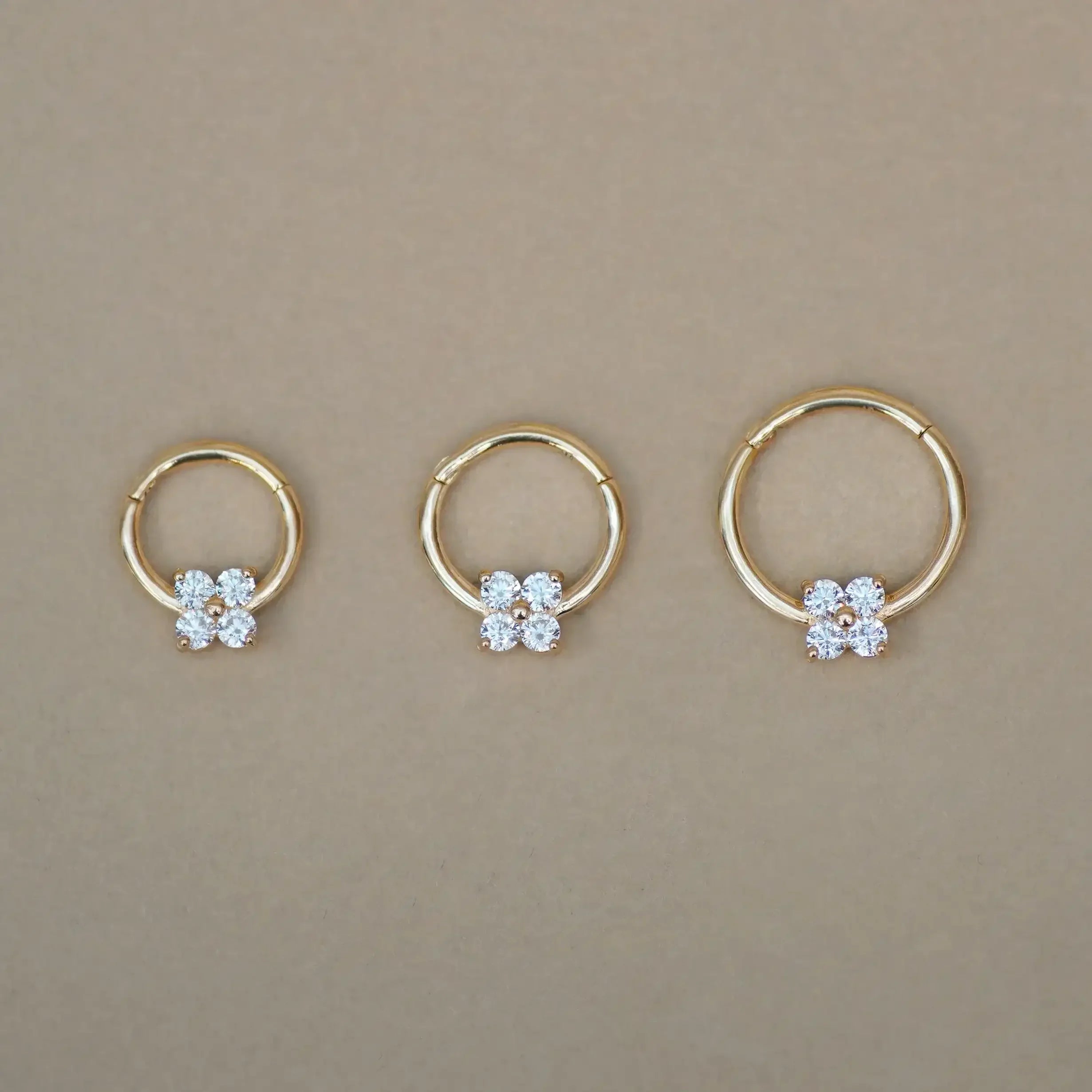14K Solid Gold Clover Flower Clicker Hoop – Anygolds