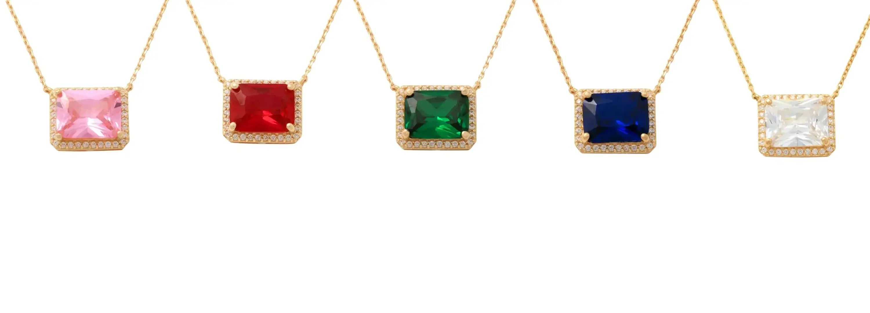 14K Solid Gold Color Stone Square Necklace – Anygolds