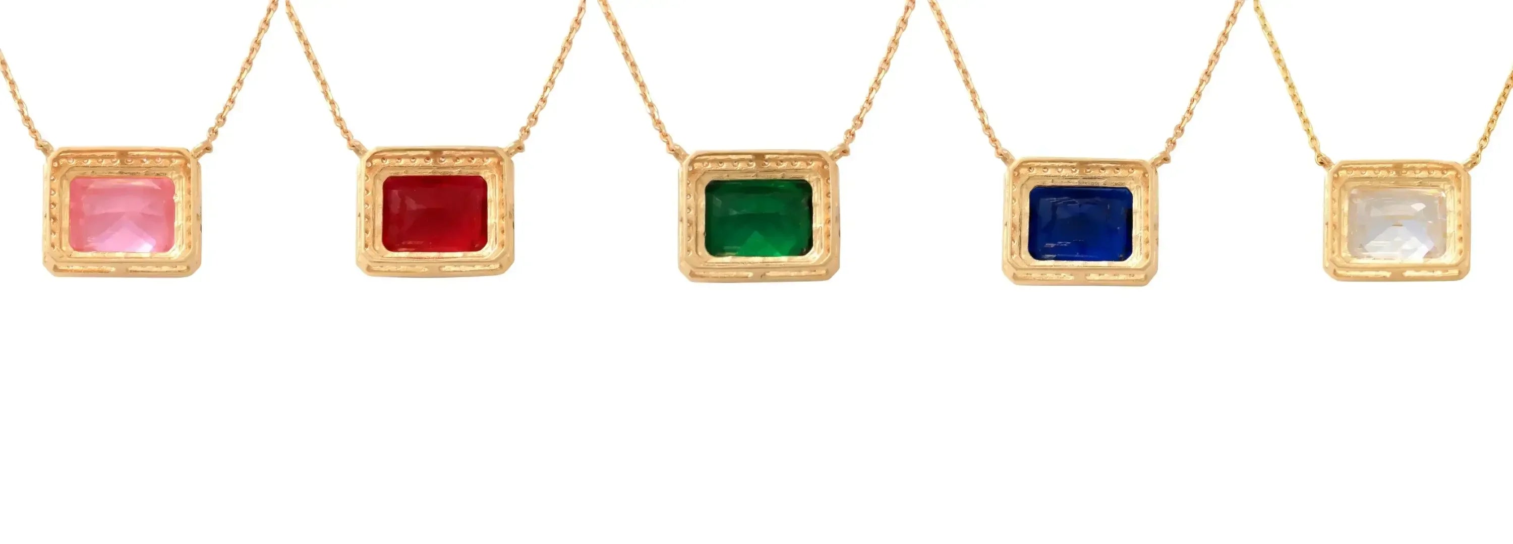 14K Solid Gold Color Stone Square Necklace – Anygolds