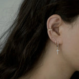 14K Solid Gold Diamond Cross Hoop Drop Earrings – Anygolds