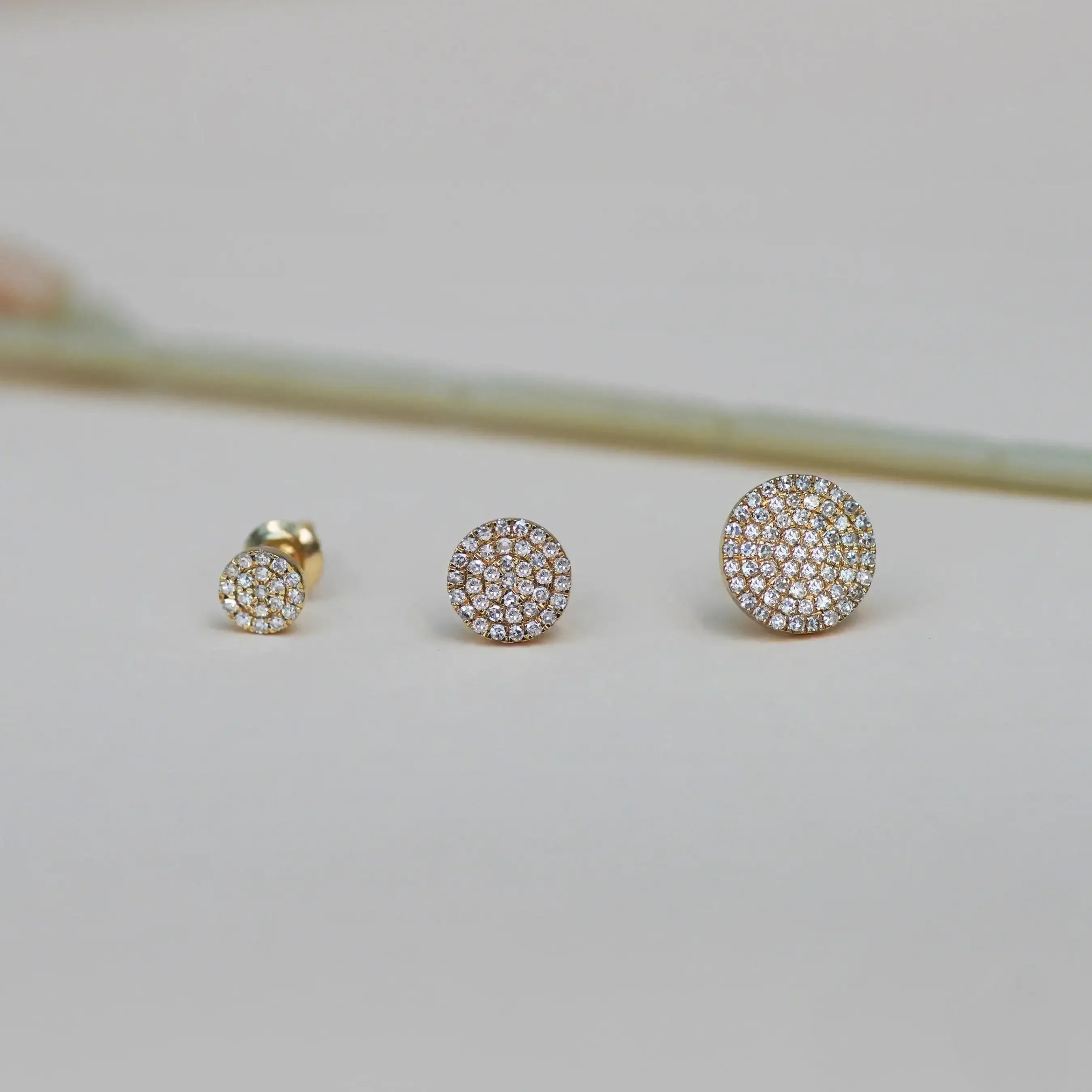 14K Solid Gold Diamond Micro-pavé Round Stud Earrings – Anygolds