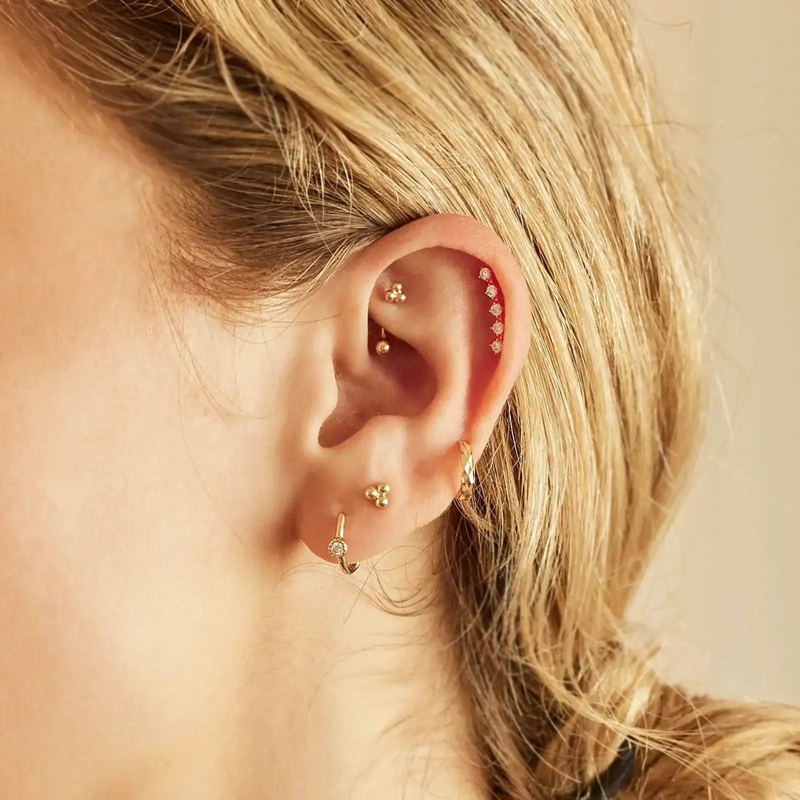 14K Solid Gold Trinity Floral Curved Barbell – Anygolds