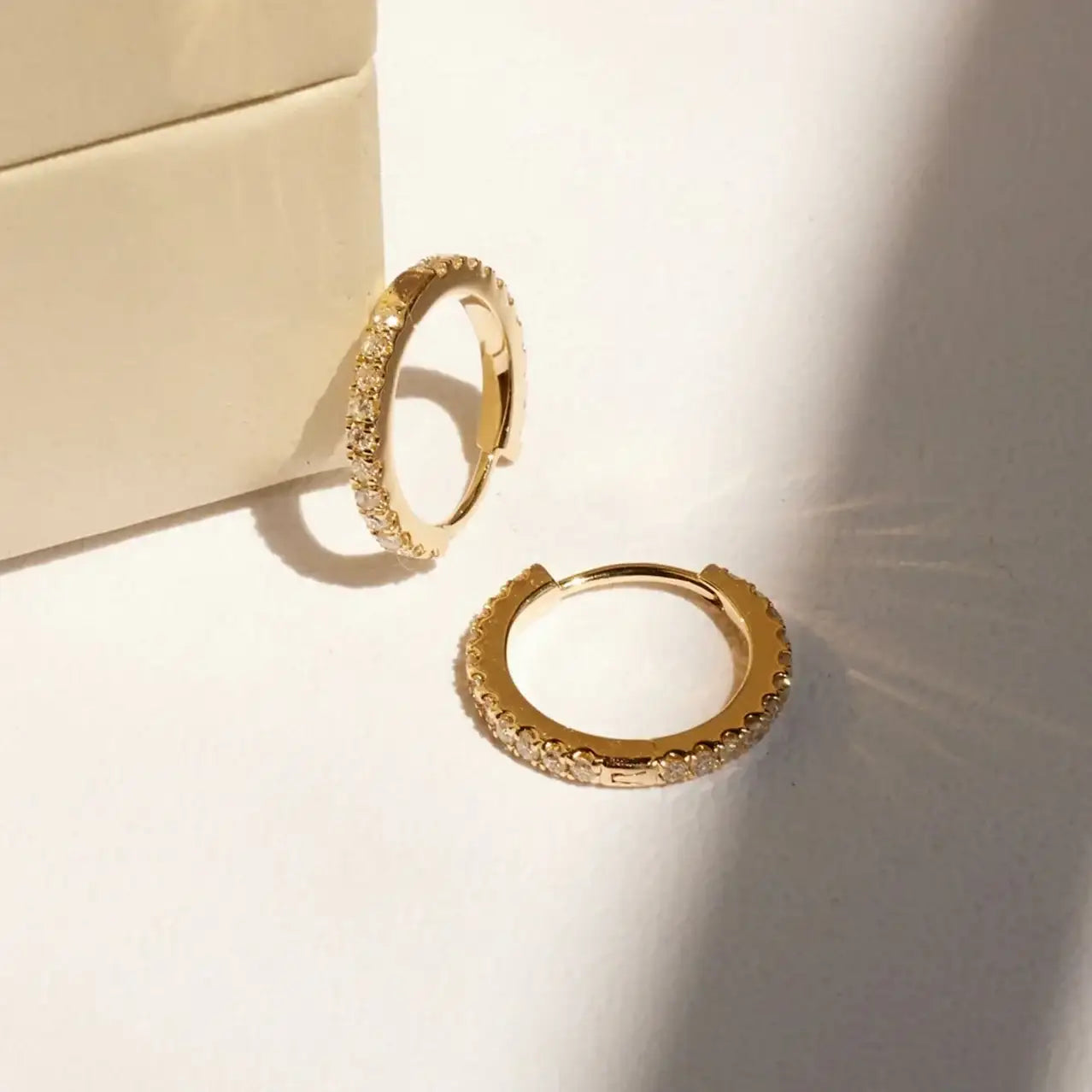 14K Solid Gold Diamond Round Eternity Hoop (Single, Pair) – Anygolds