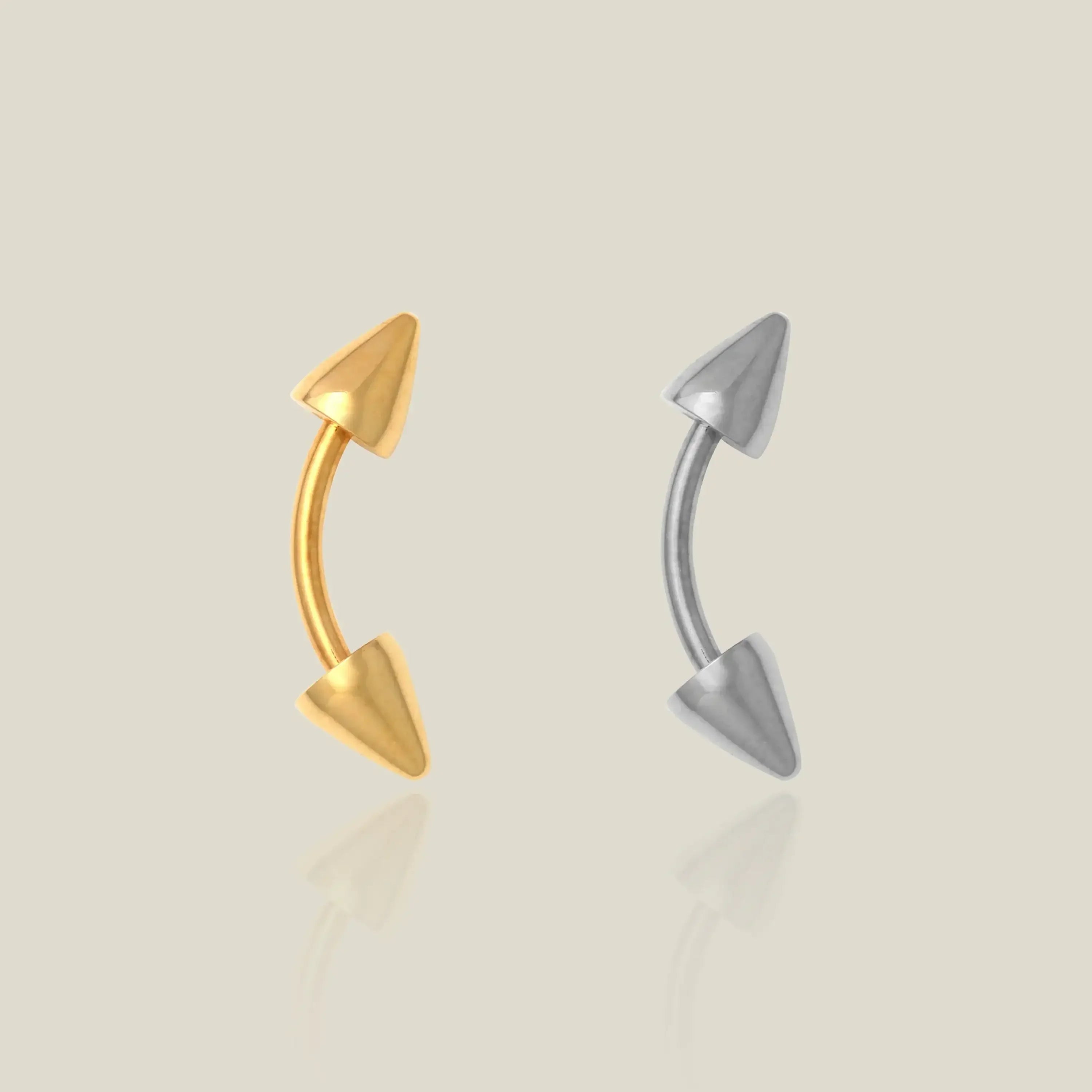 14K Solid Gold Double Spike Curved Barbell – Anygolds