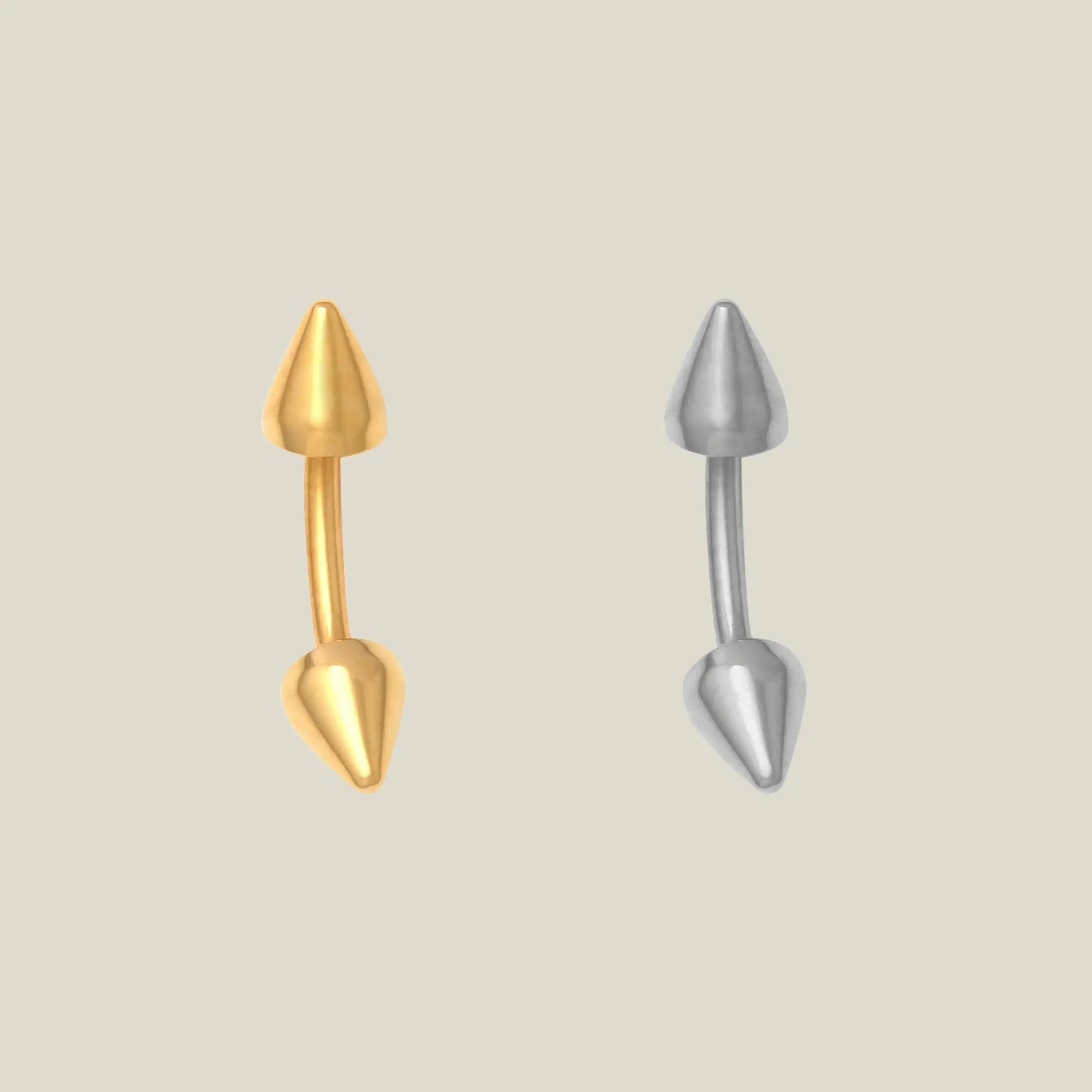 14K Solid Gold Double Spike Curved Barbell – Anygolds