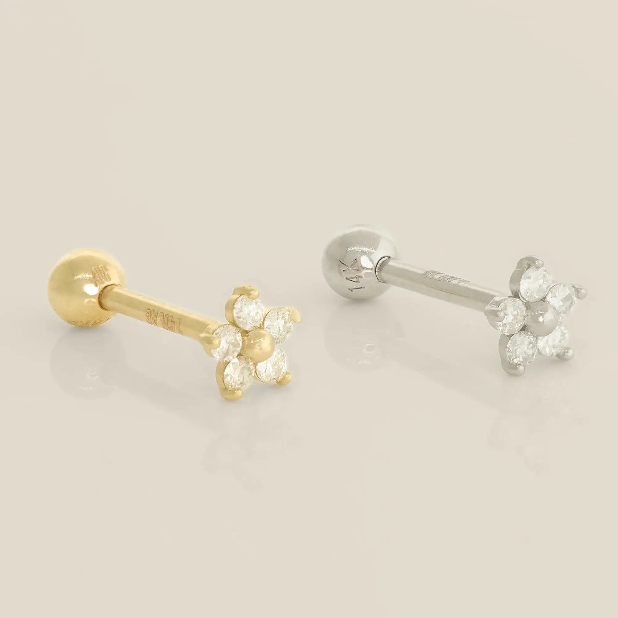 14K Solid Gold Mini Daisy Flower Stud (Internal | External) – Anygolds