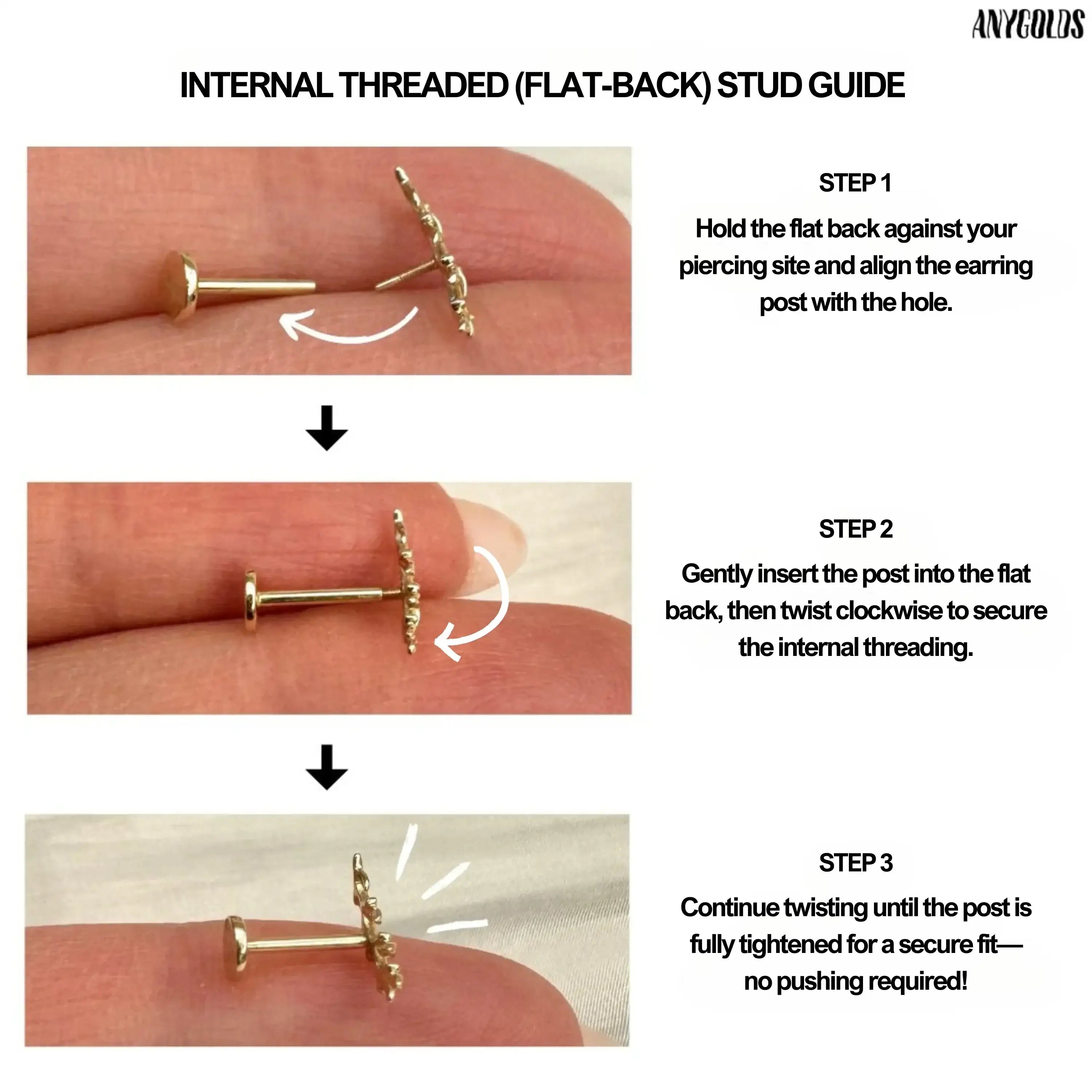 14K Solid Gold Mini Daisy Flower Stud (Internal | External) – Anygolds