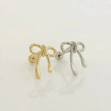 14K Solid Gold String Bow Ribbon Stud – Anygolds