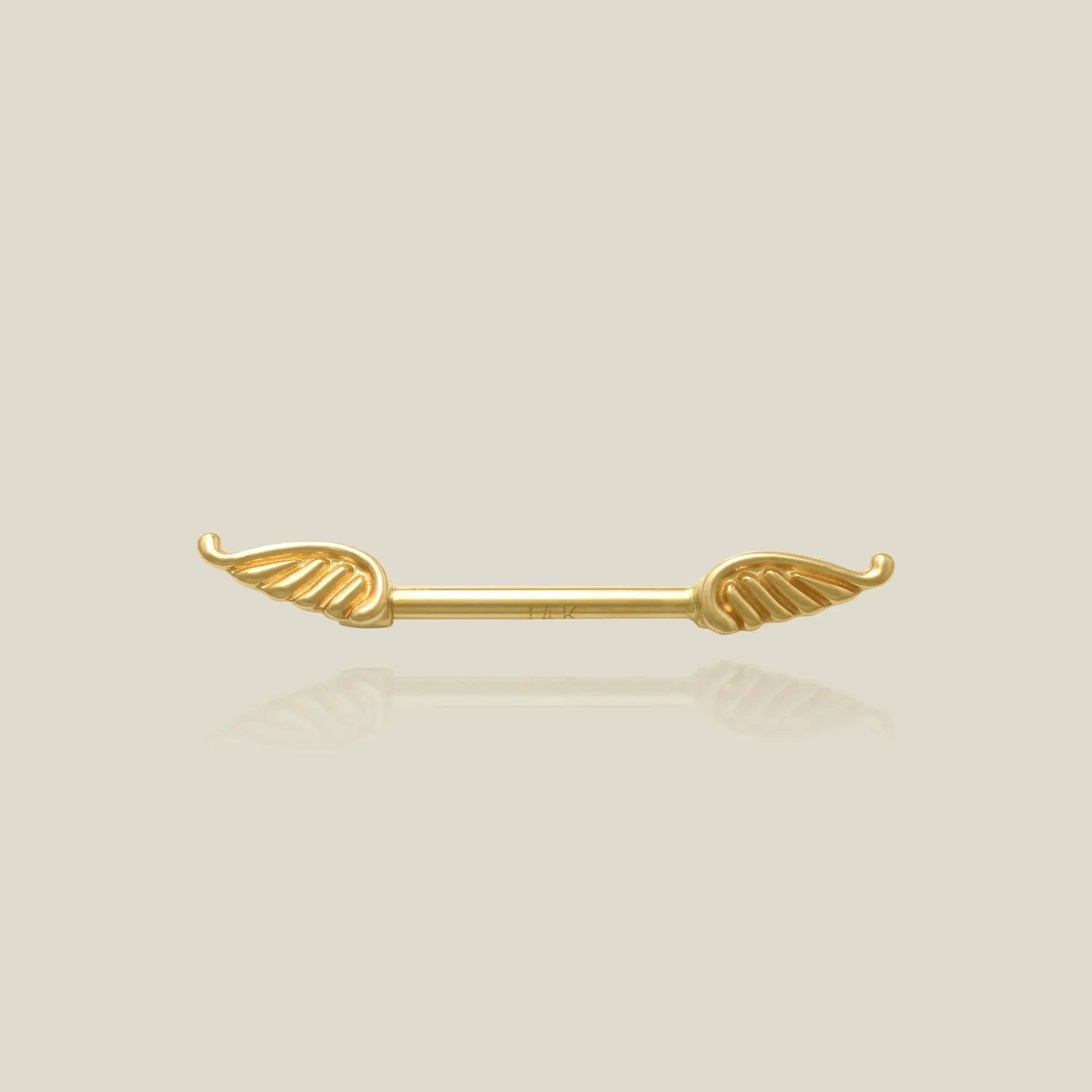 14K Solid Gold Angel Wings Straight Barbell – Anygolds