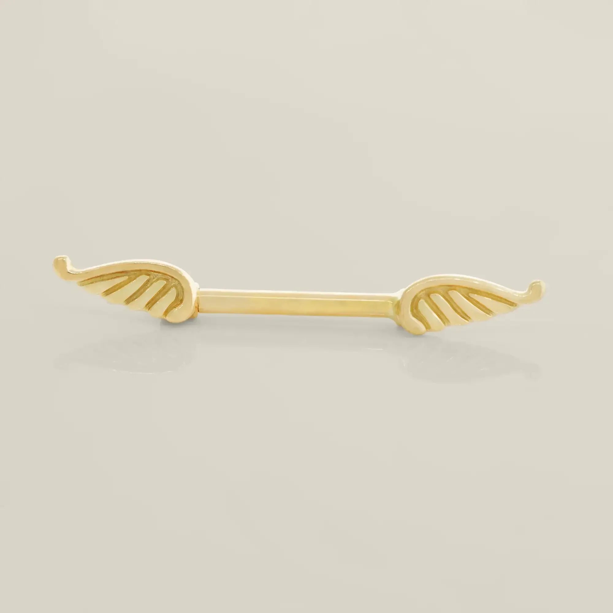 14K Solid Gold Angel Wings Straight Barbell – Anygolds