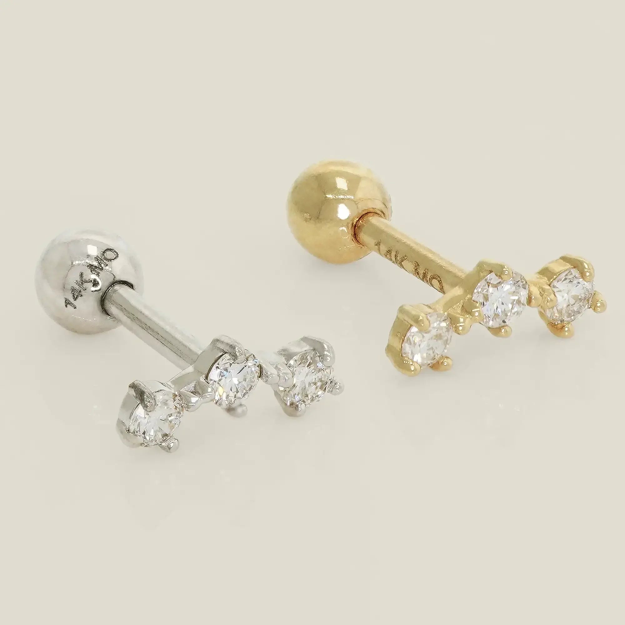 14K Solid Gold Diamond Mini Triple Stud – Anygolds
