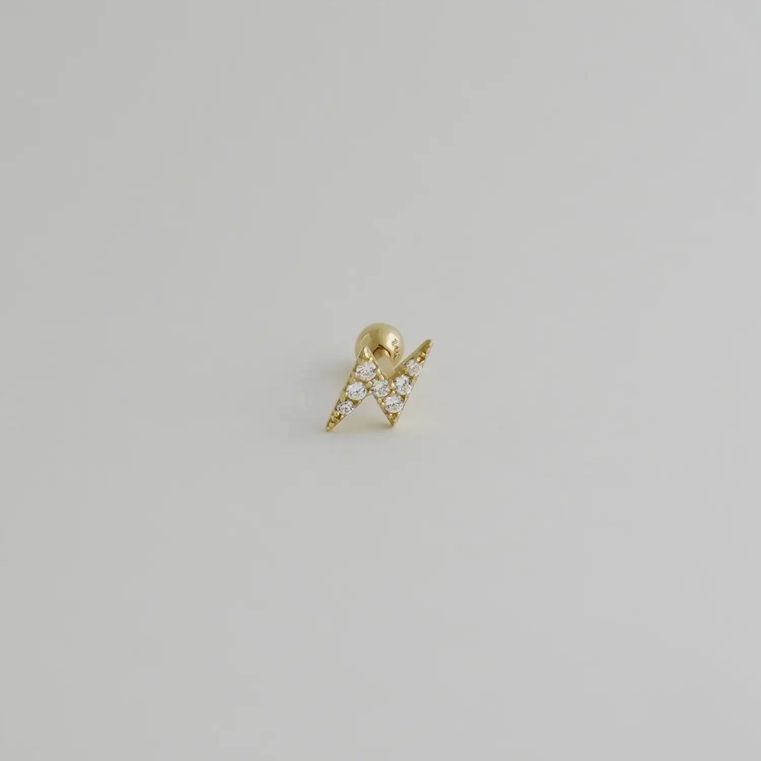 14K Solid Gold Diamond Lightning Bolt Stud – Anygolds