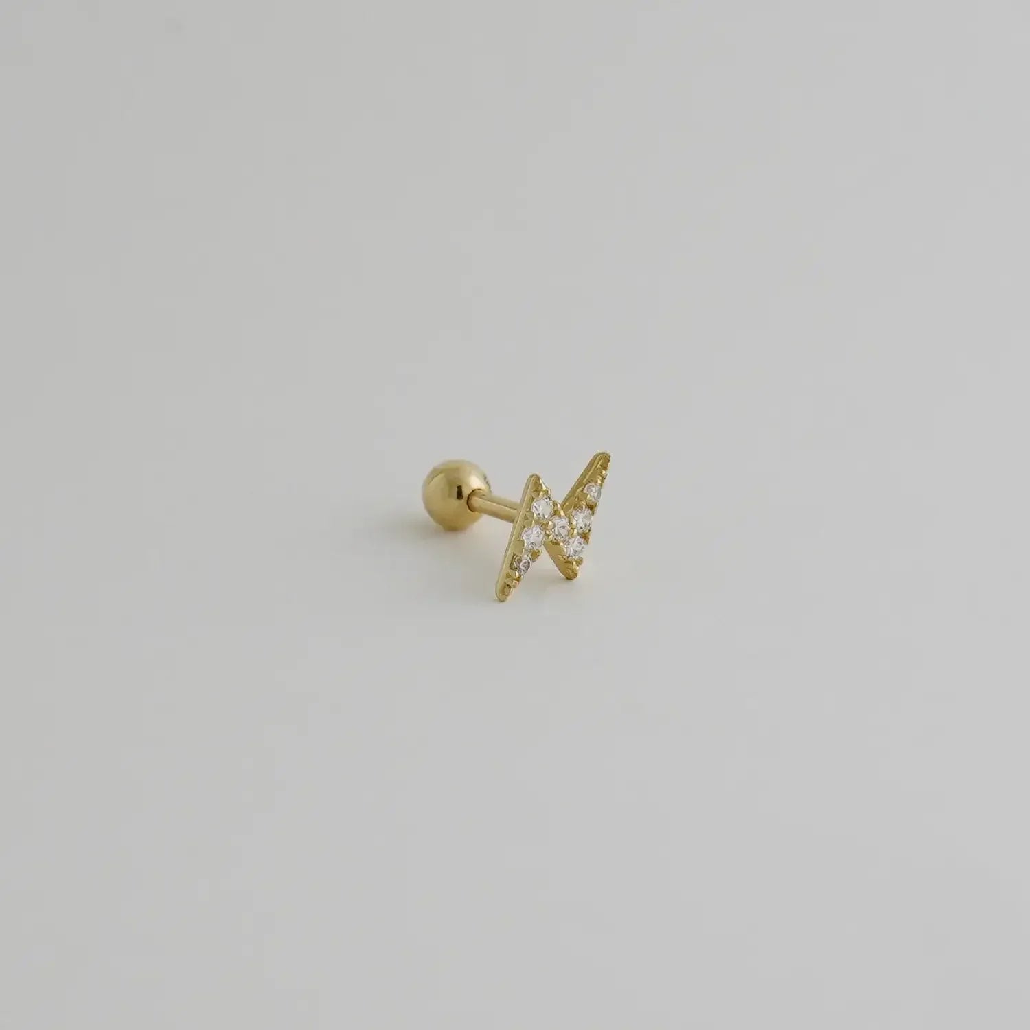 14K Solid Gold Diamond Lightning Bolt Stud – Anygolds