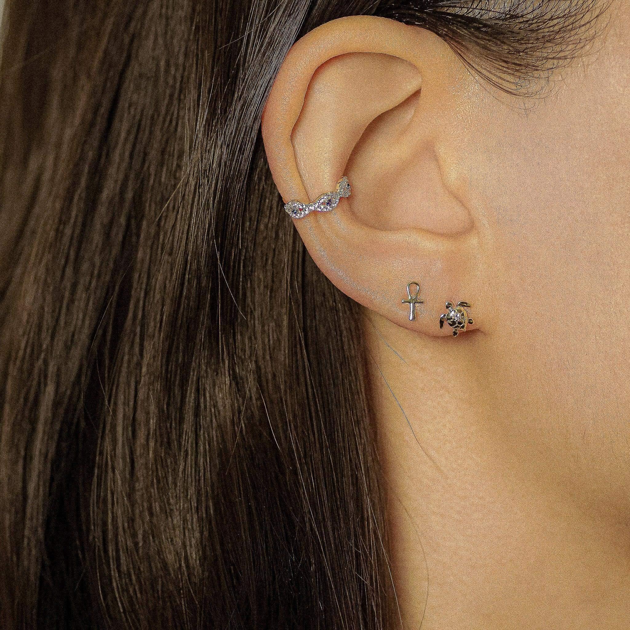14K Solid Gold Mini Open Cross Stud – Anygolds