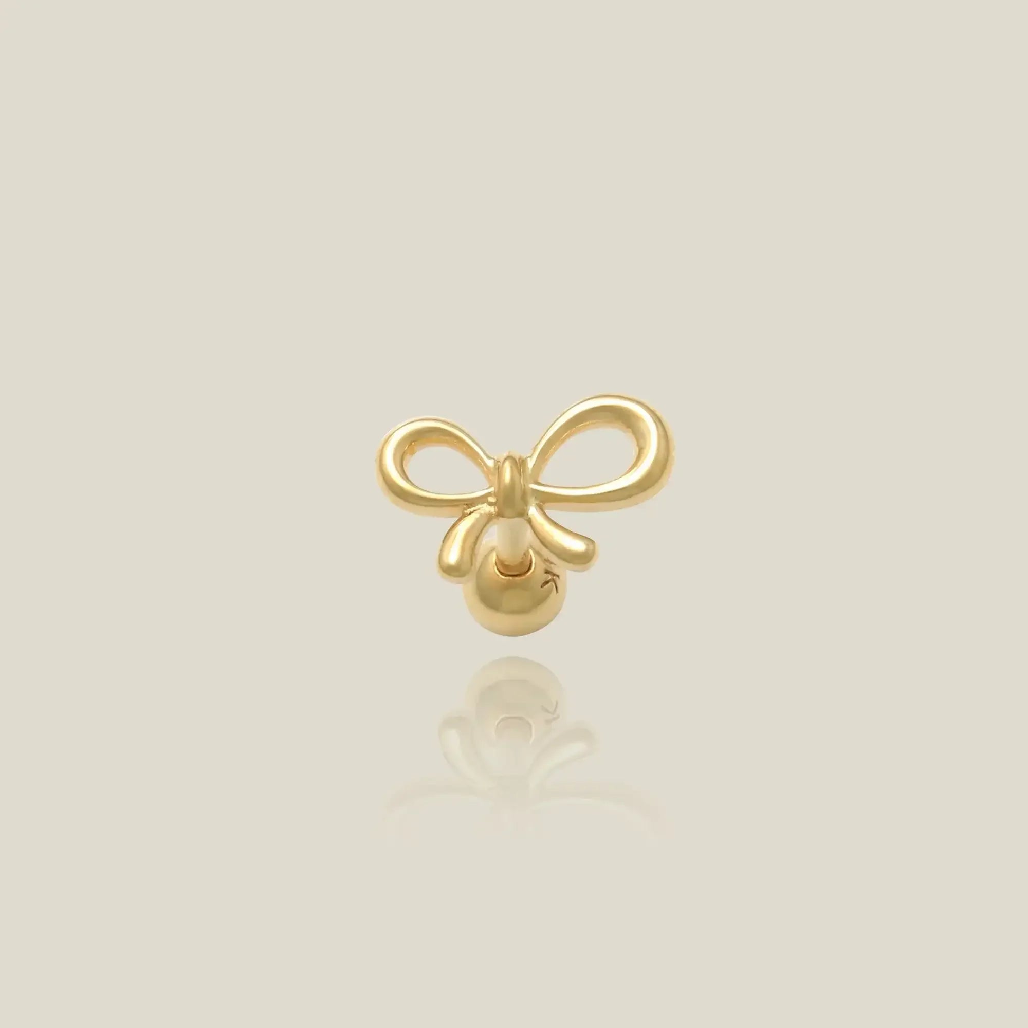 14K Solid Gold Mini Open Ribbon Bow Stud – Anygolds