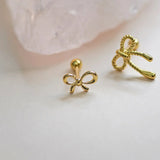14K Solid Gold Mini Open Ribbon Bow Stud – Anygolds