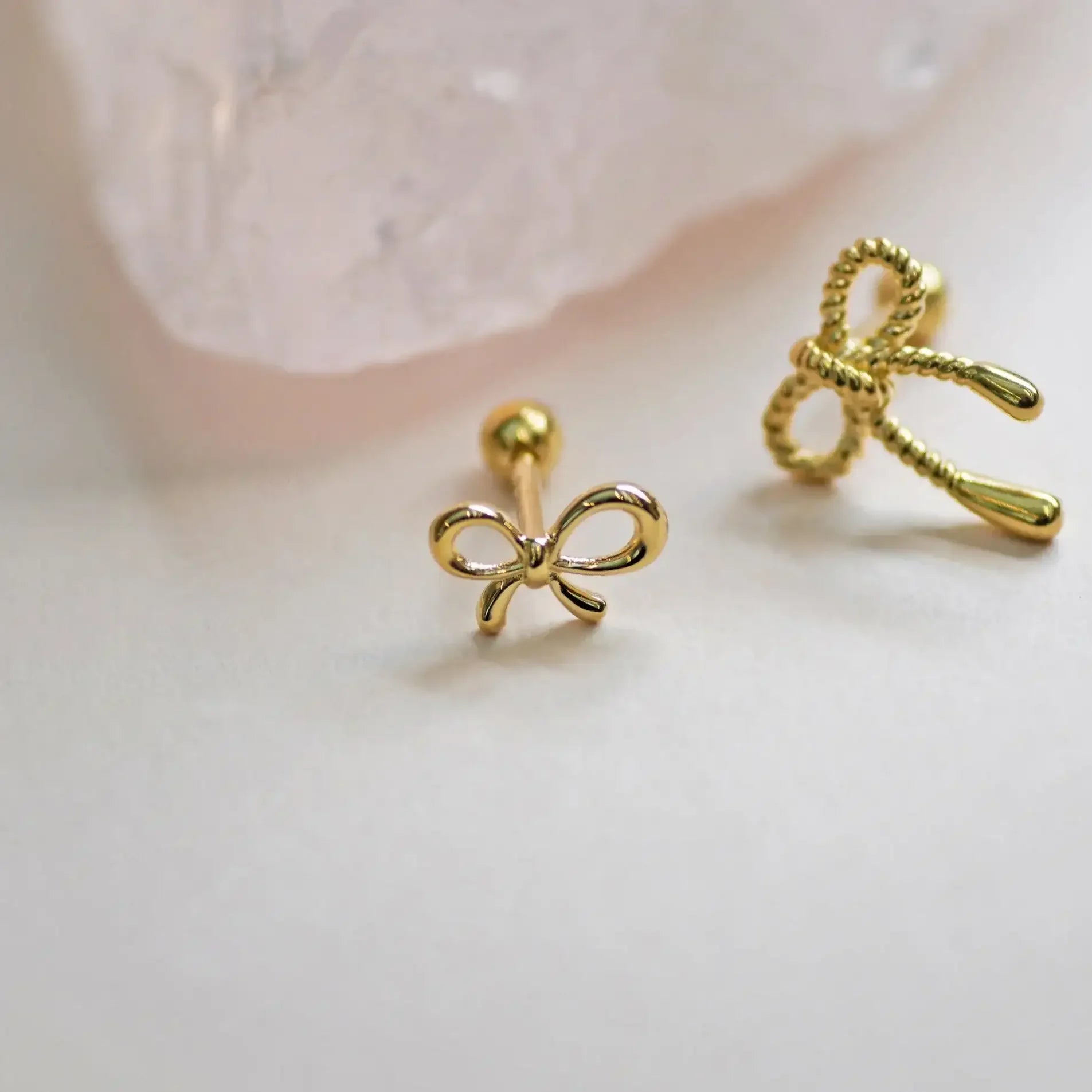 14K Solid Gold Mini Open Ribbon Bow Stud – Anygolds