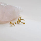 14K Solid Gold String Bow Ribbon Stud – Anygolds