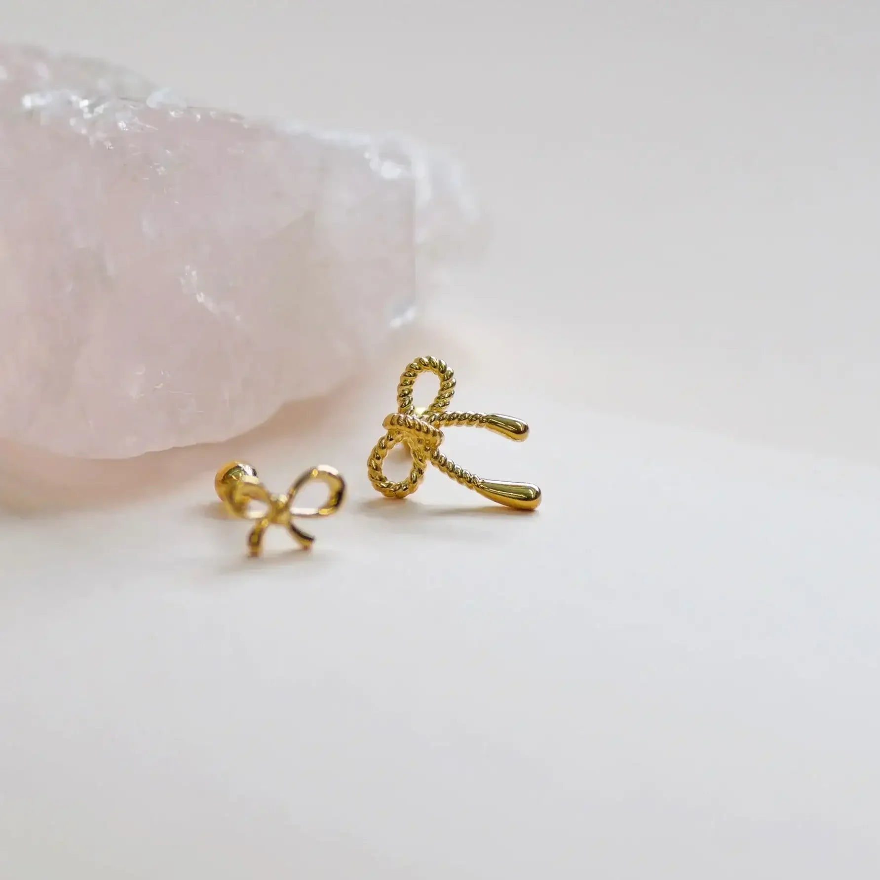 14K Solid Gold String Bow Ribbon Stud – Anygolds