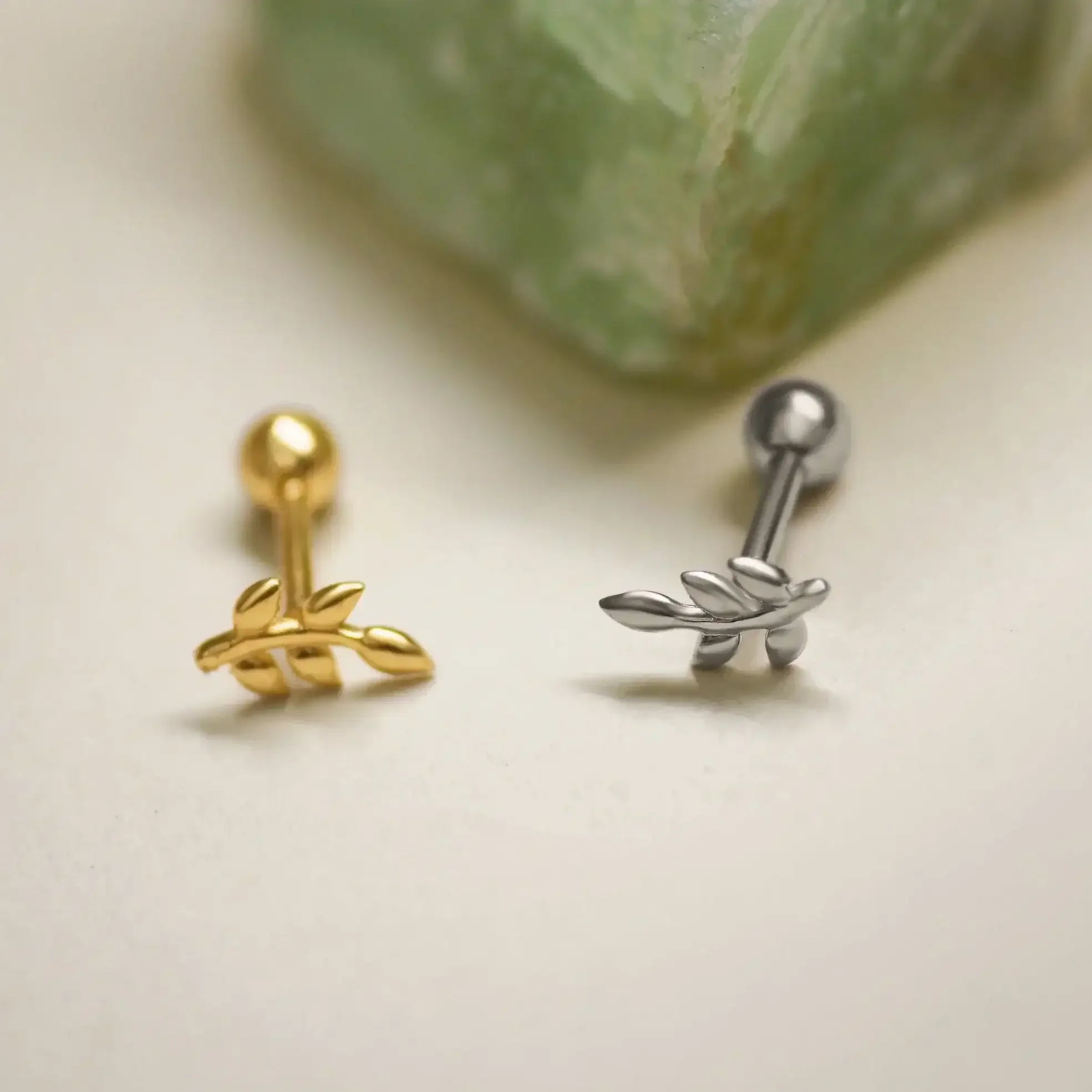 14K Solid Gold Mini Olive Leaf Stud – Anygolds
