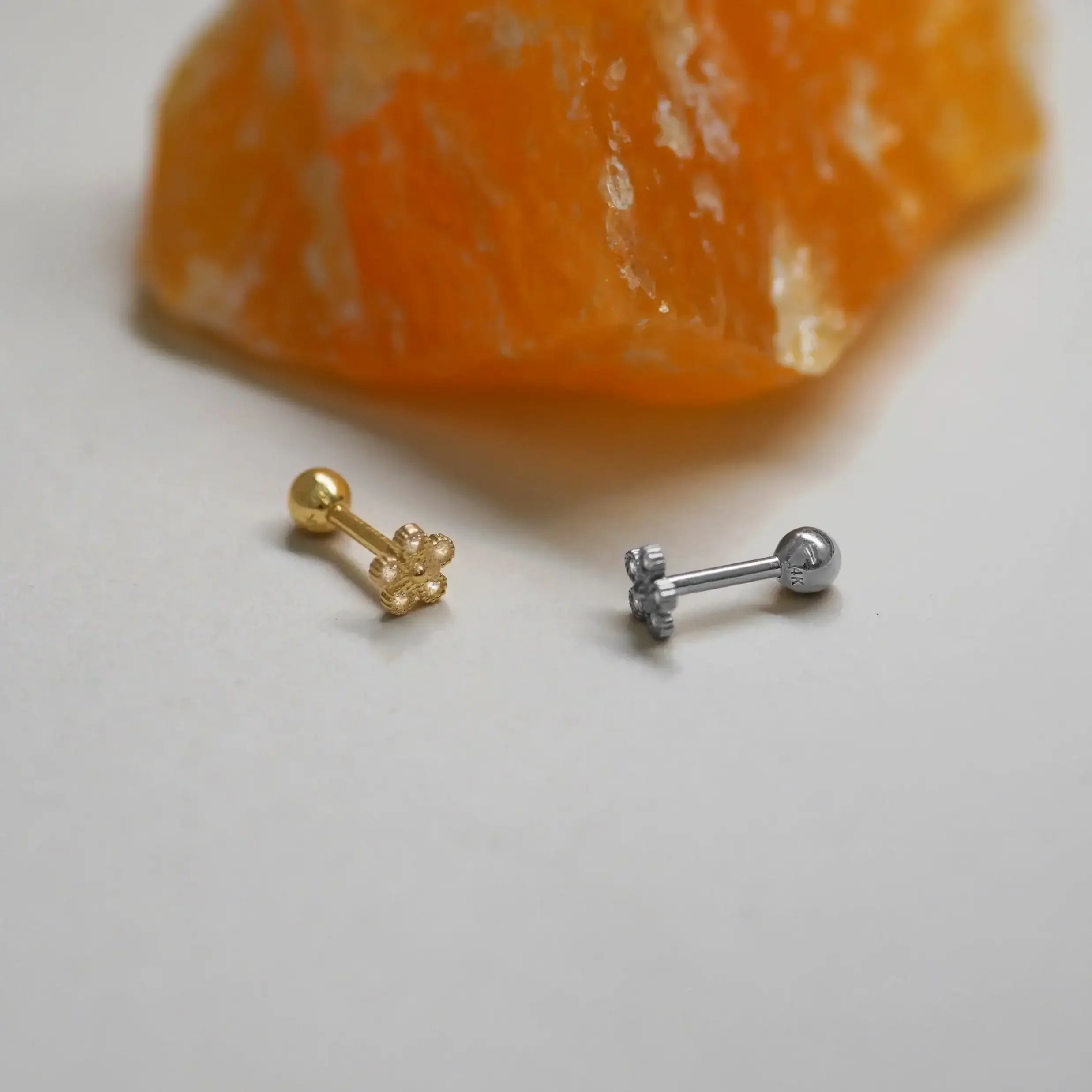 14K Solid Gold Beaded Flower Stud – Anygolds