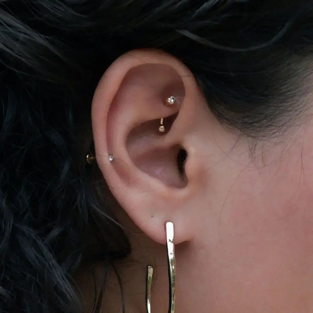 14K Solid Gold CZ Ball Curved Barbell – Anygolds