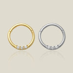 14K Solid Gold Triple Diamond Clicker Hoop – Anygolds