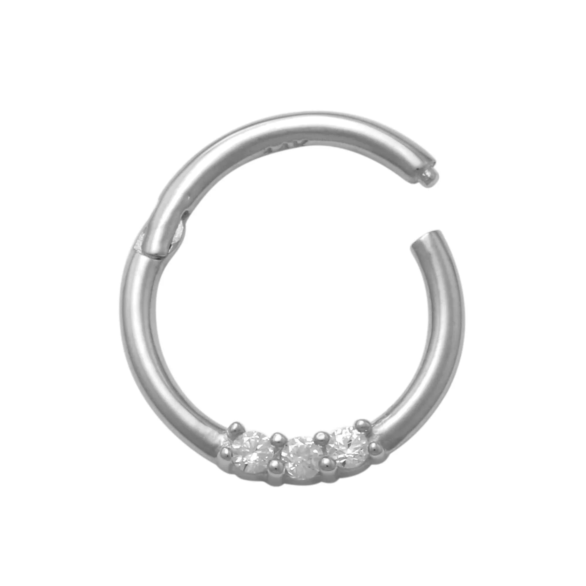 14K Solid Gold Triple Diamond Clicker Hoop – Anygolds