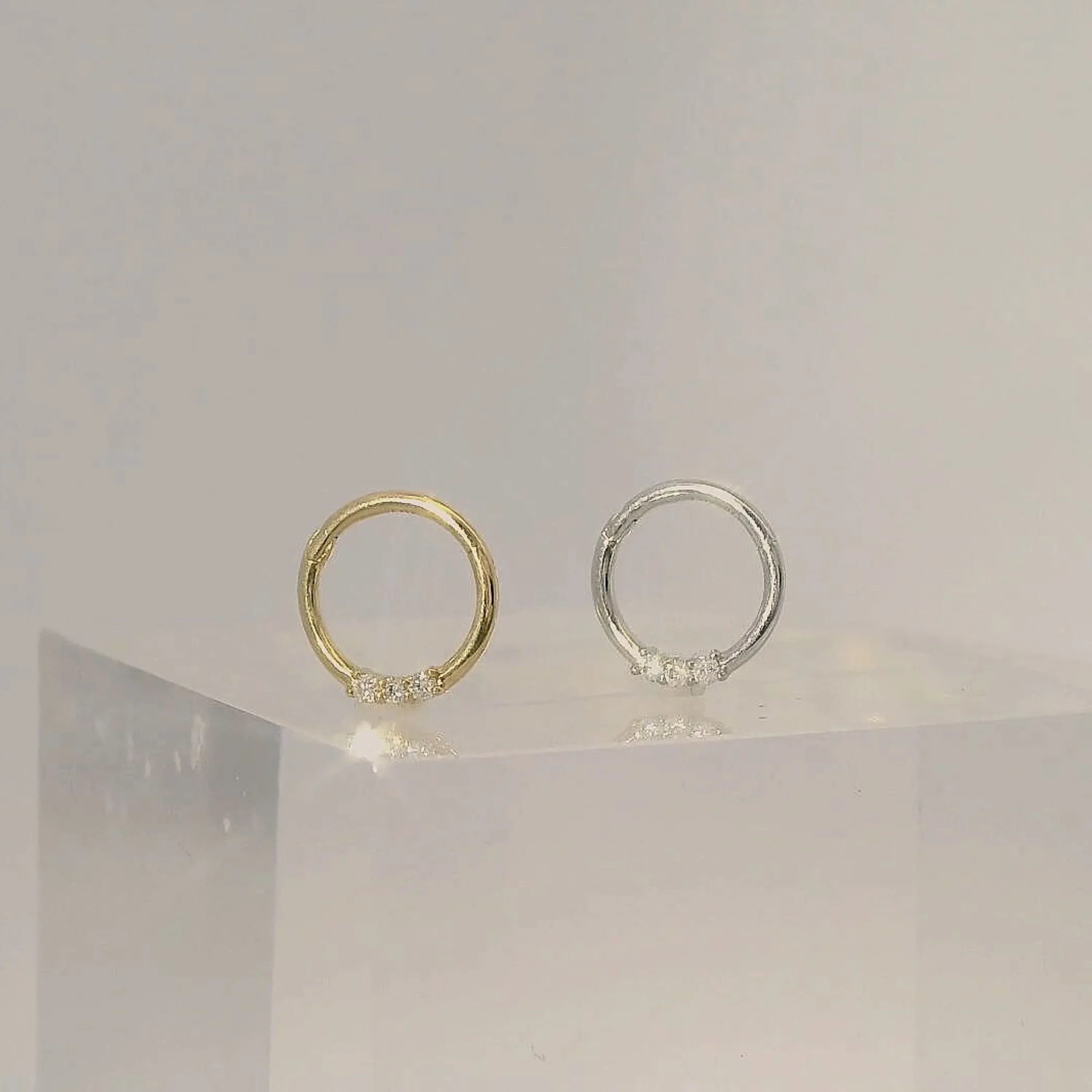 14K Solid Gold Triple Diamond Clicker Hoop – Anygolds