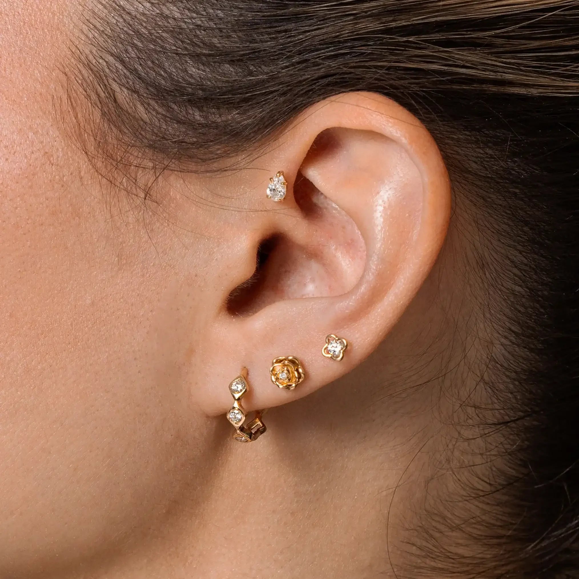 14K Solid Gold Essential Stacking Stud - Triforce, Heart, Triangle, Star, and Clover – Anygolds