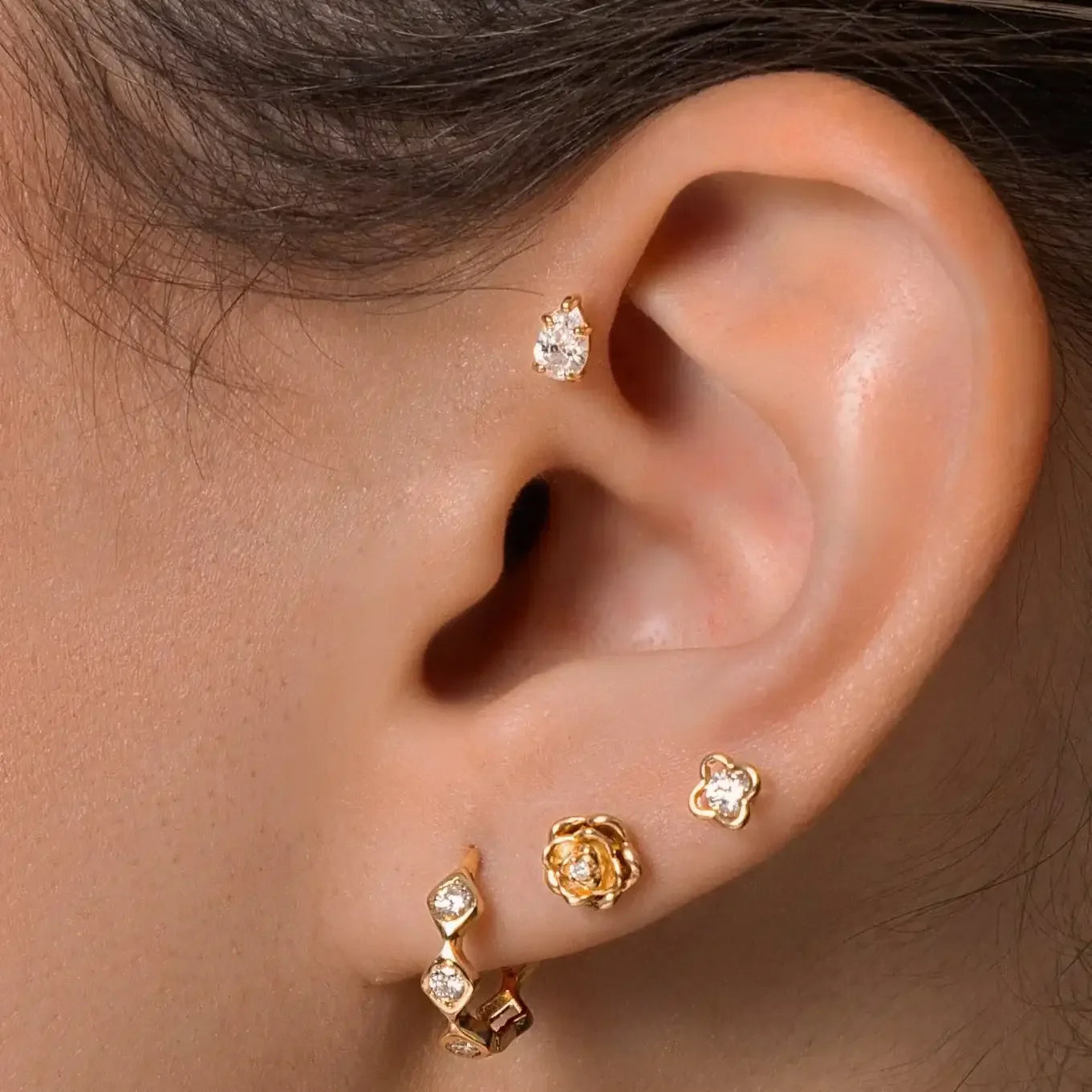 14K Solid Gold Teardrop Stone Stud – Anygolds
