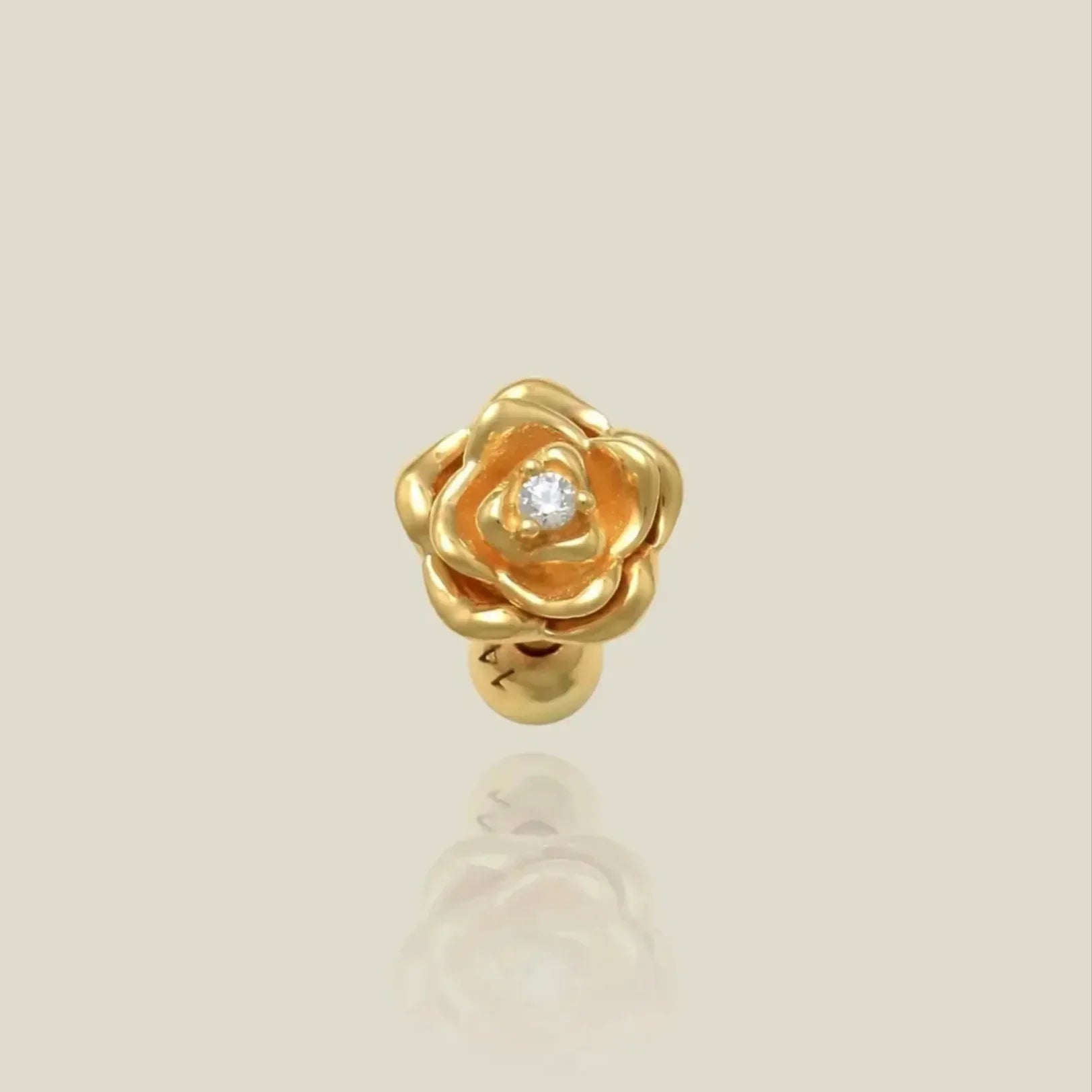 14K Solid Gold Diamond Rose Stud – Anygolds
