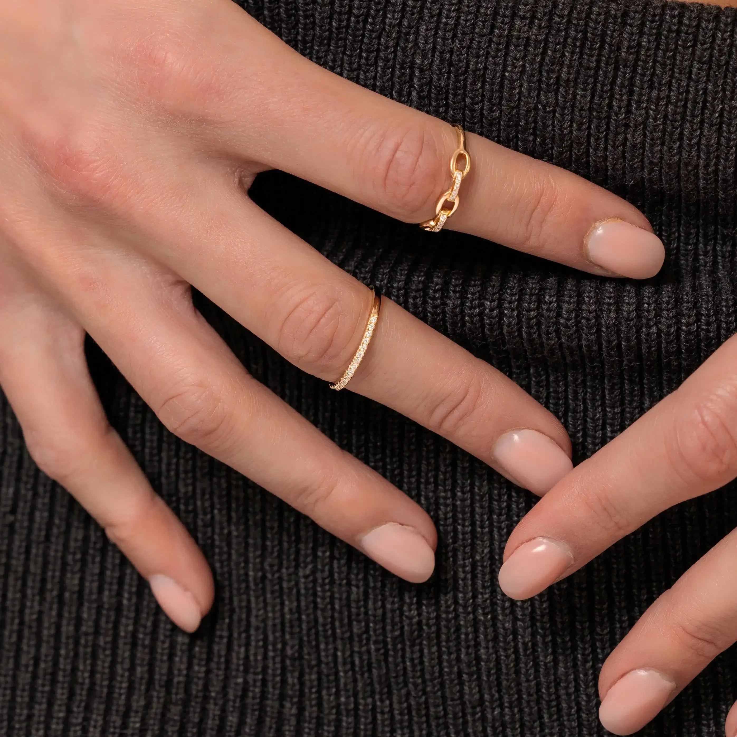 14K Solid Gold Diamond Chain Link Ring – Anygolds