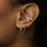 14K Solid Gold CZ Hoop with Chain Double Stud Earring – Anygolds