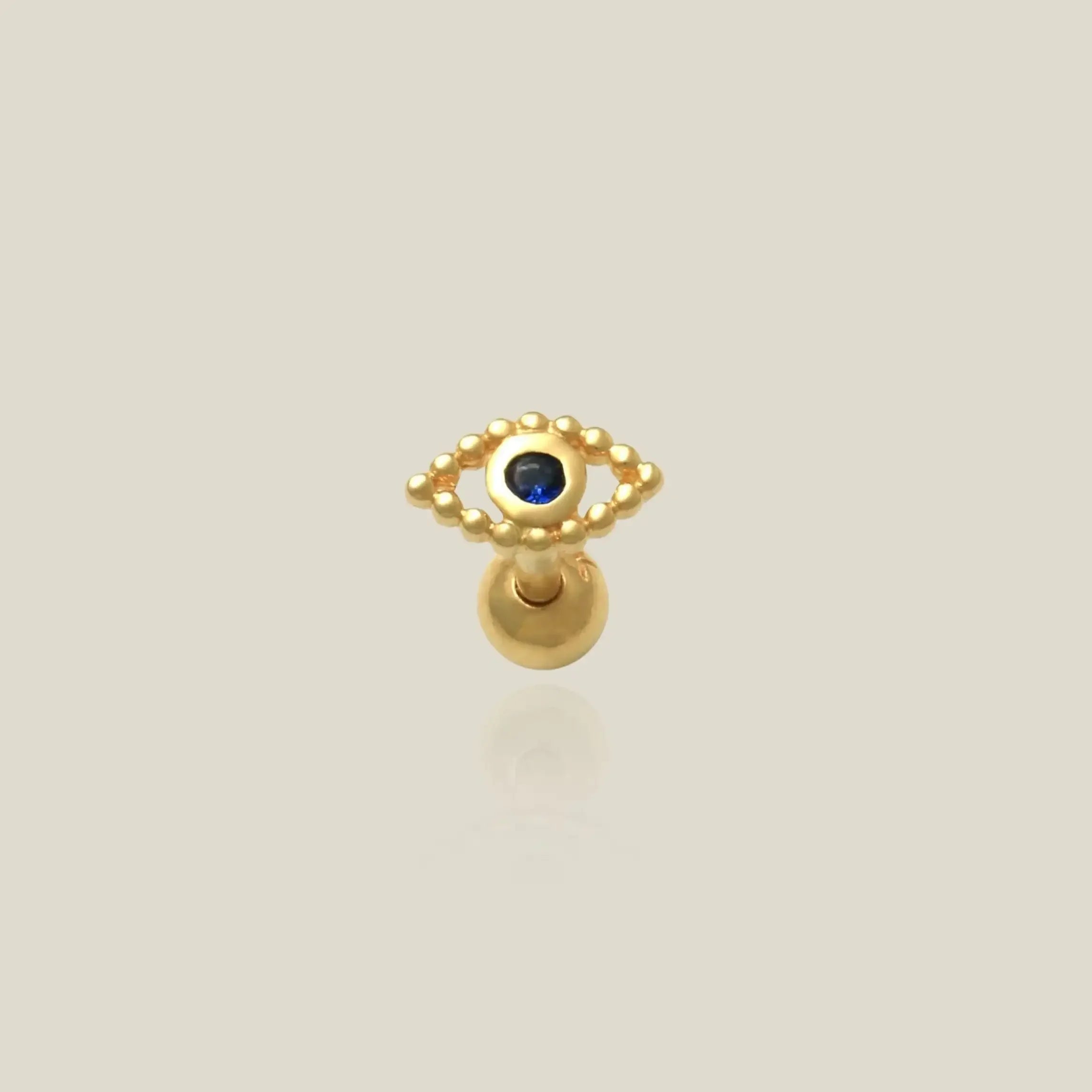 14K Solid Gold Sapphire Blue CZ Evil Eye Stud – Anygolds