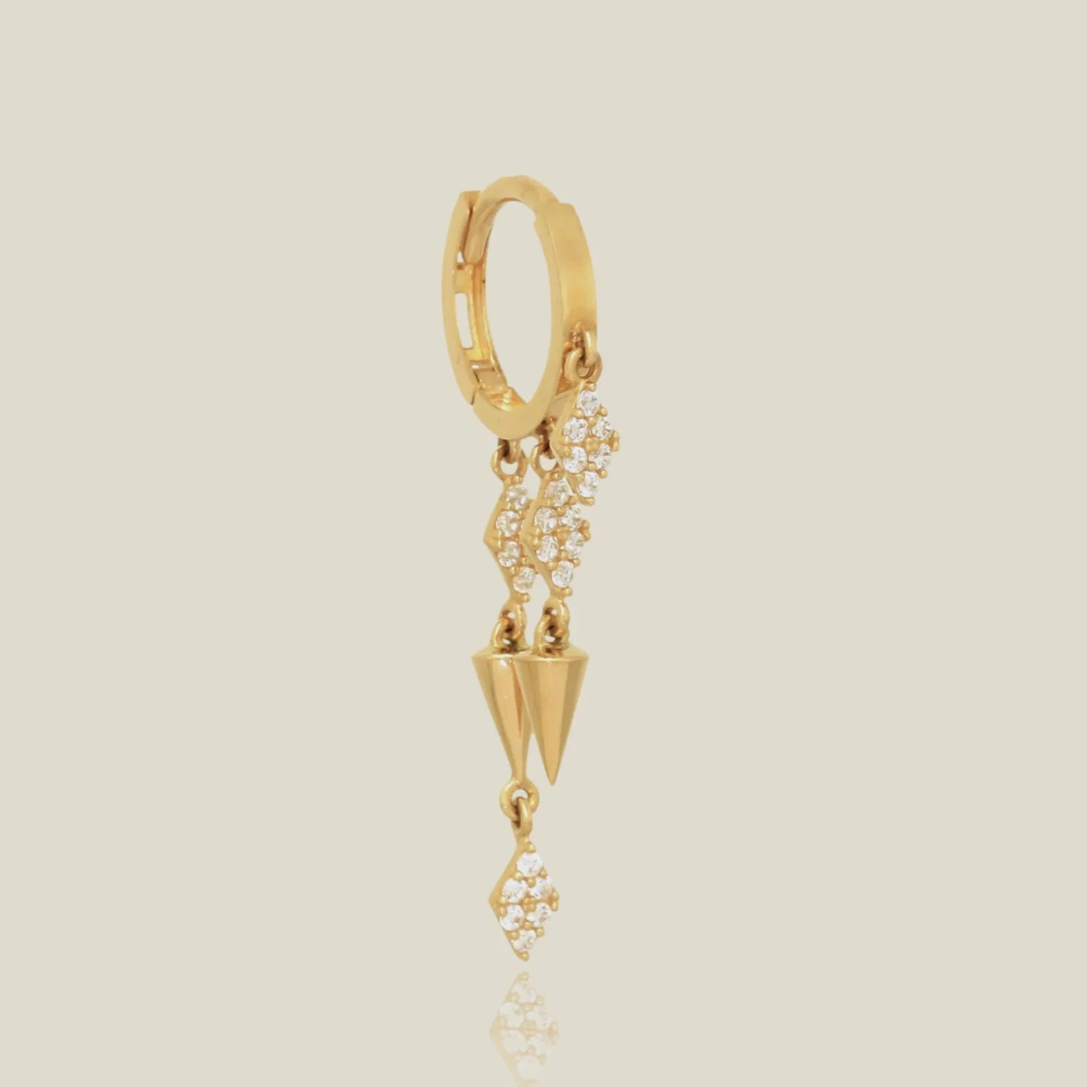 14K Solid Gold CZ Spike Dangle Hoop – Anygolds