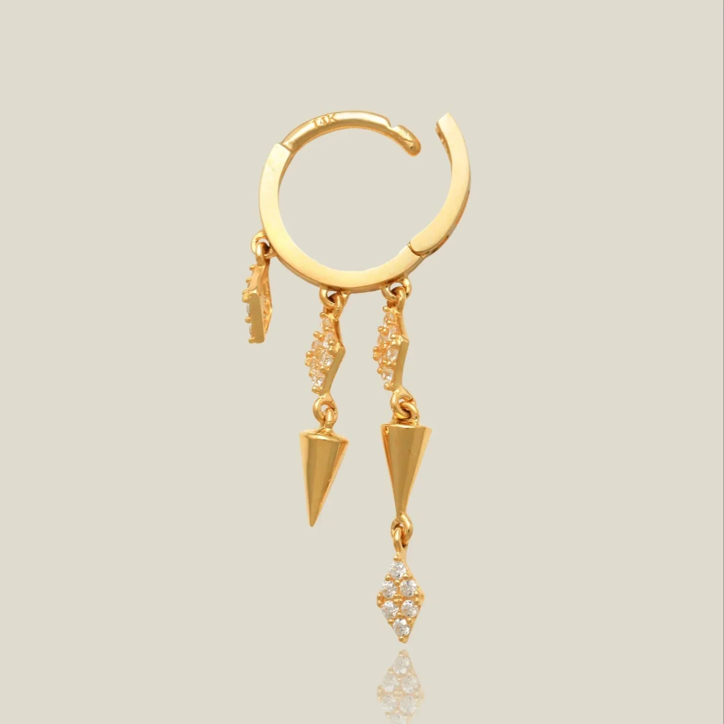 14K Solid Gold CZ Spike Dangle Hoop – Anygolds