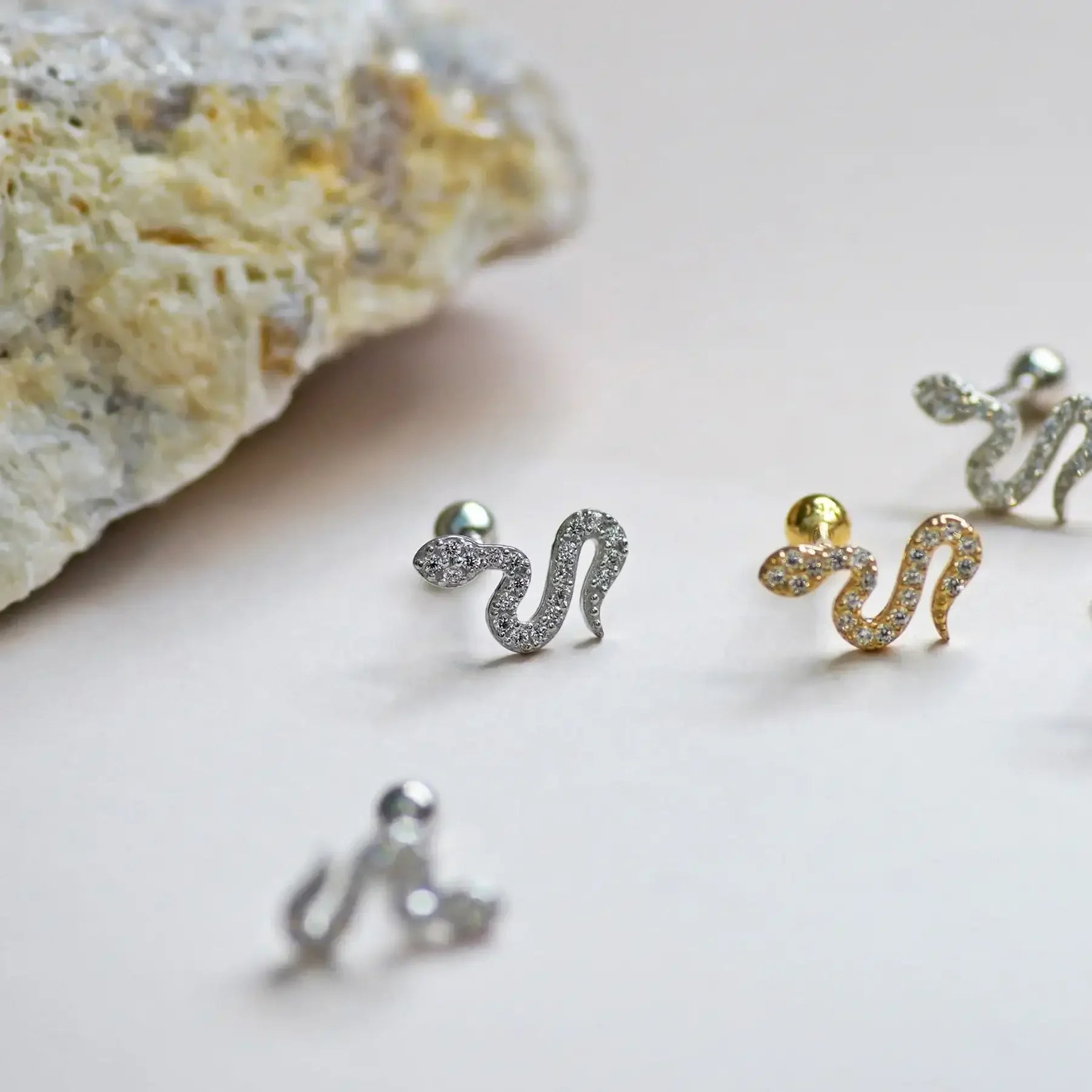14K Solid Gold Eternity CZ Snake Stud – Anygolds