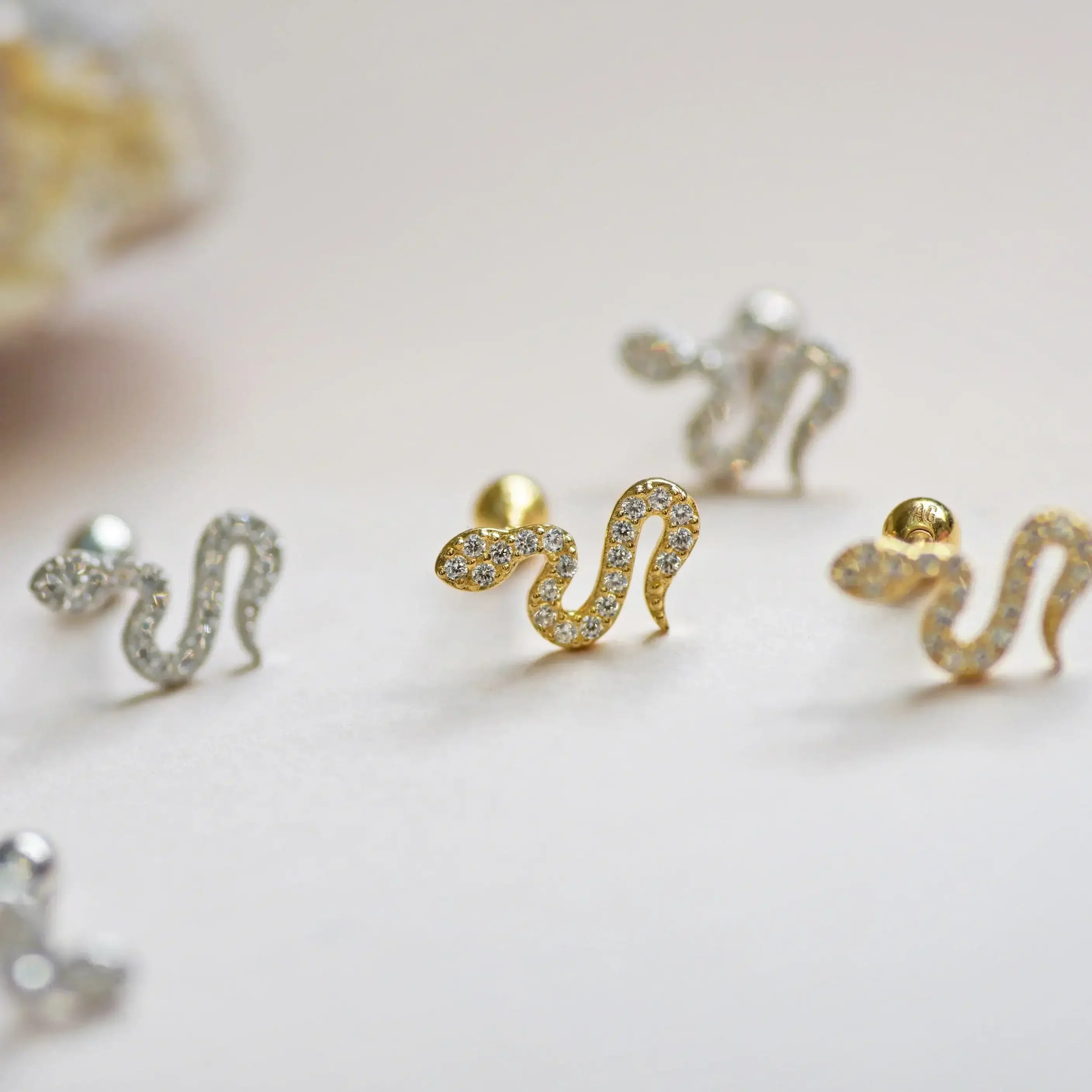 14K Solid Gold Eternity CZ Snake Stud – Anygolds