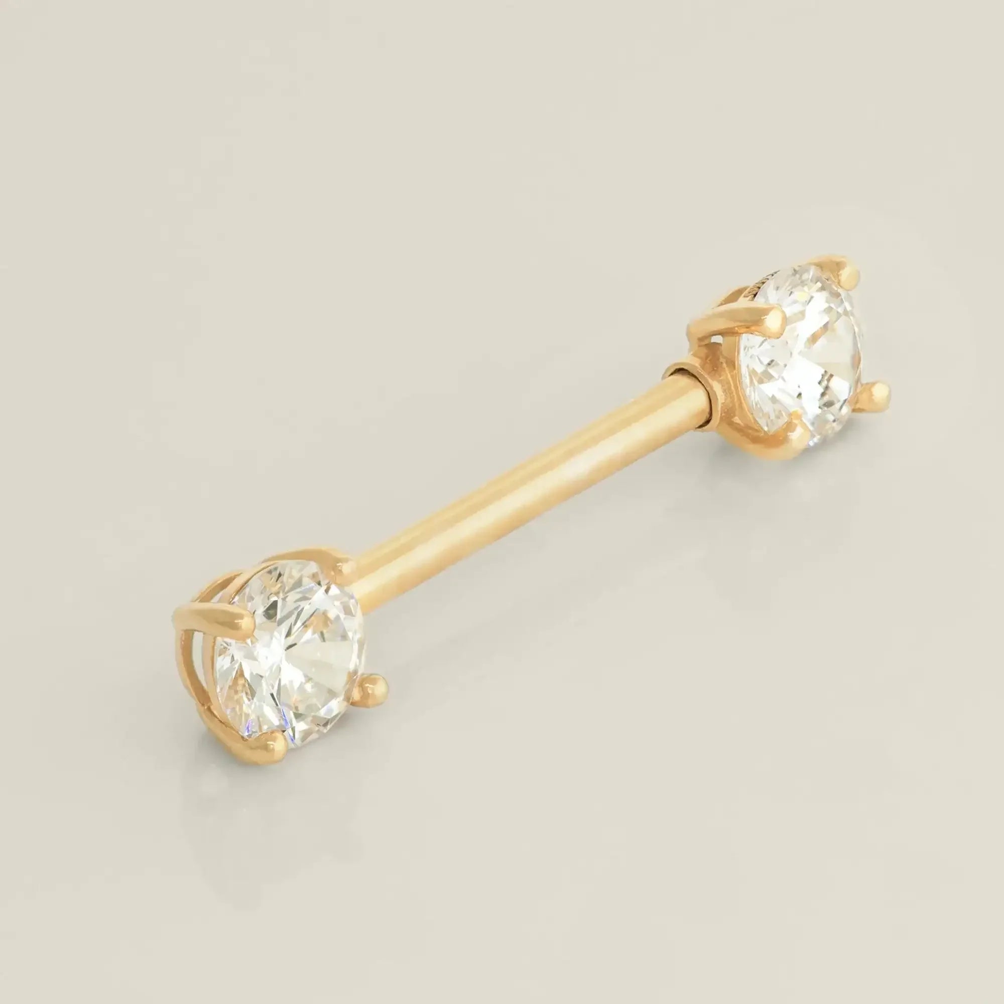 14K Solid Gold CZ Square Straight Barbell – Anygolds