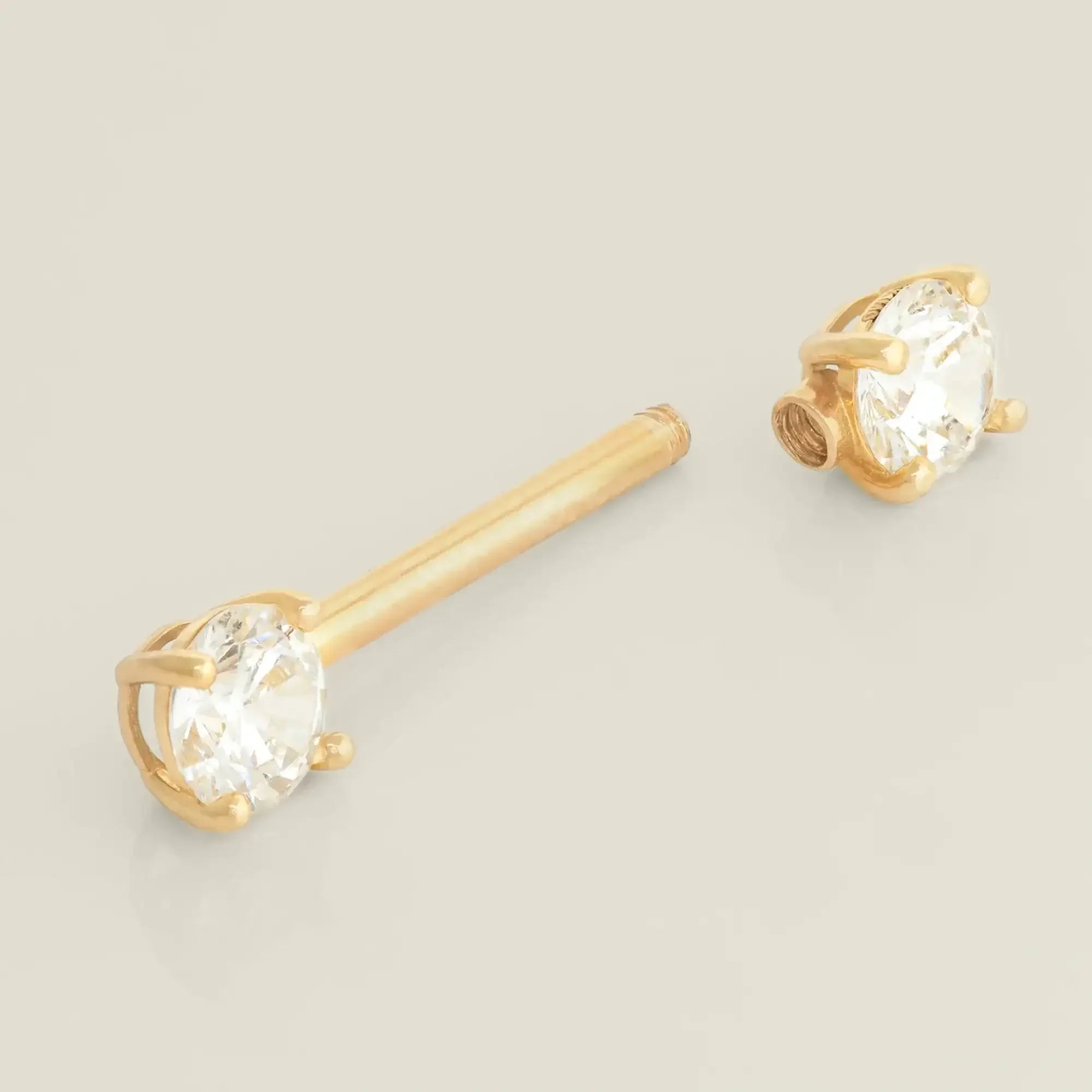 14K Solid Gold CZ Square Straight Barbell – Anygolds