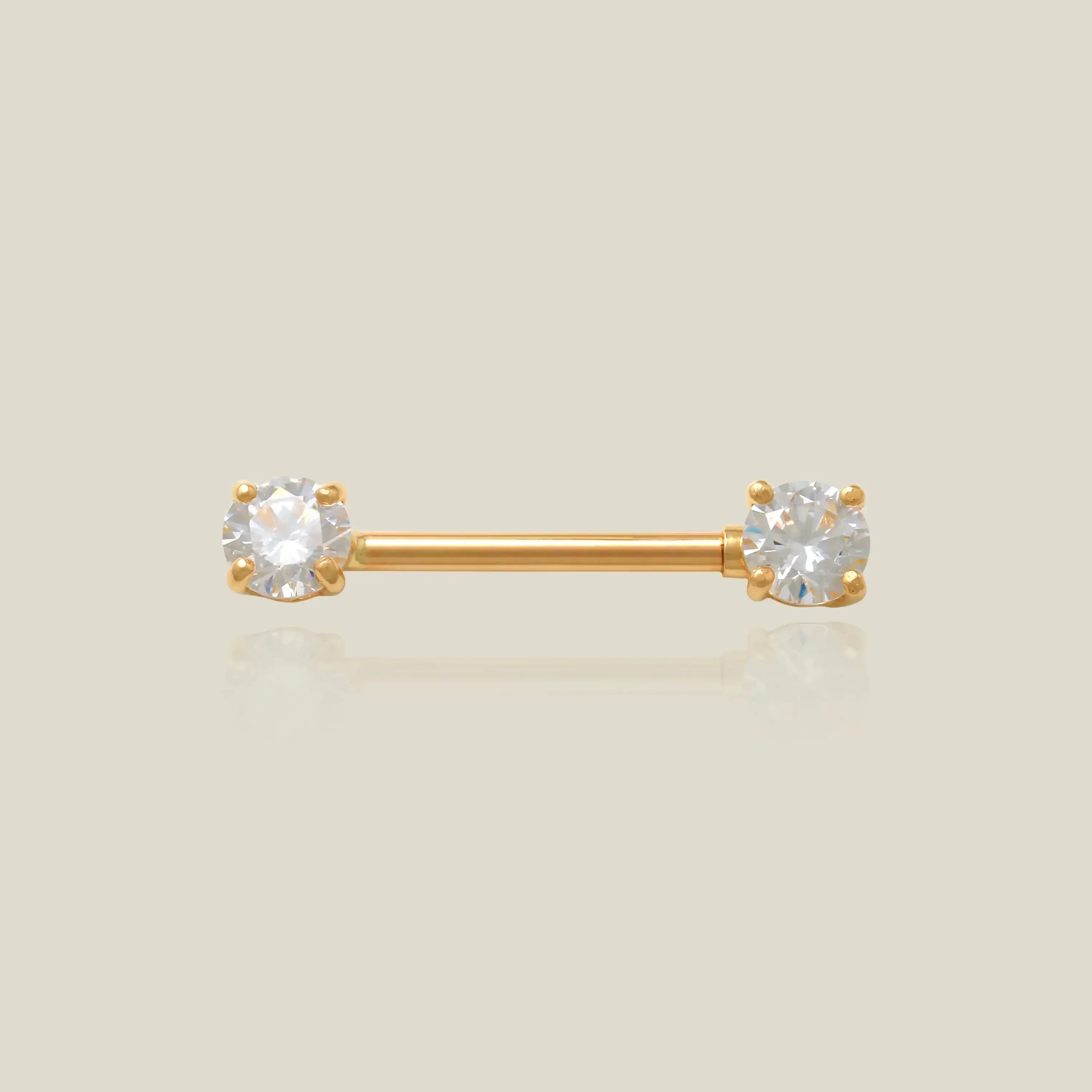 14K Solid Gold CZ Square Straight Barbell – Anygolds