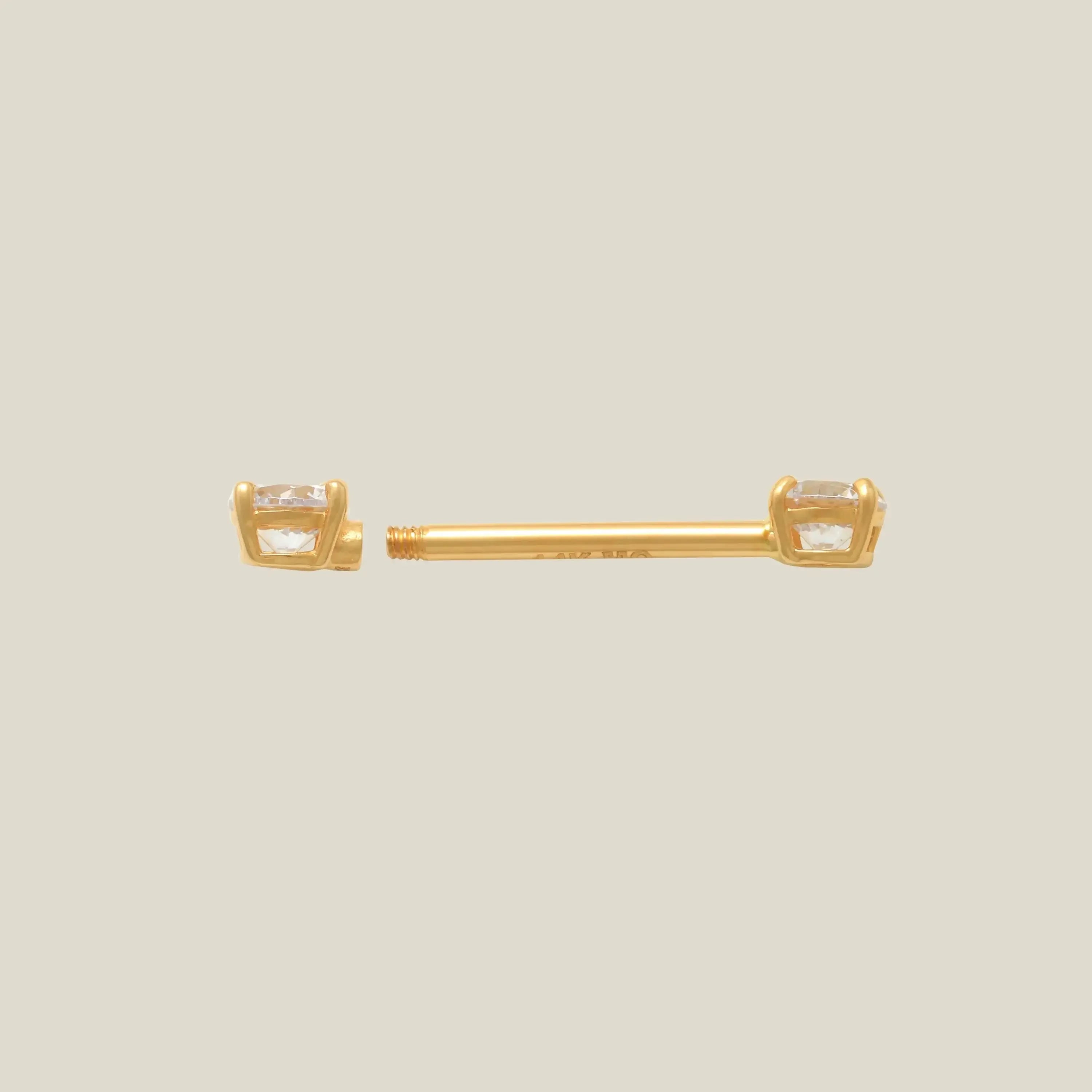 14K Solid Gold CZ Square Straight Barbell – Anygolds