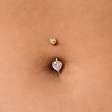 14K Solid Gold Heart Stone Curved Barbell – Anygolds