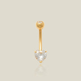 14K Solid Gold Heart Stone Curved Barbell – Anygolds