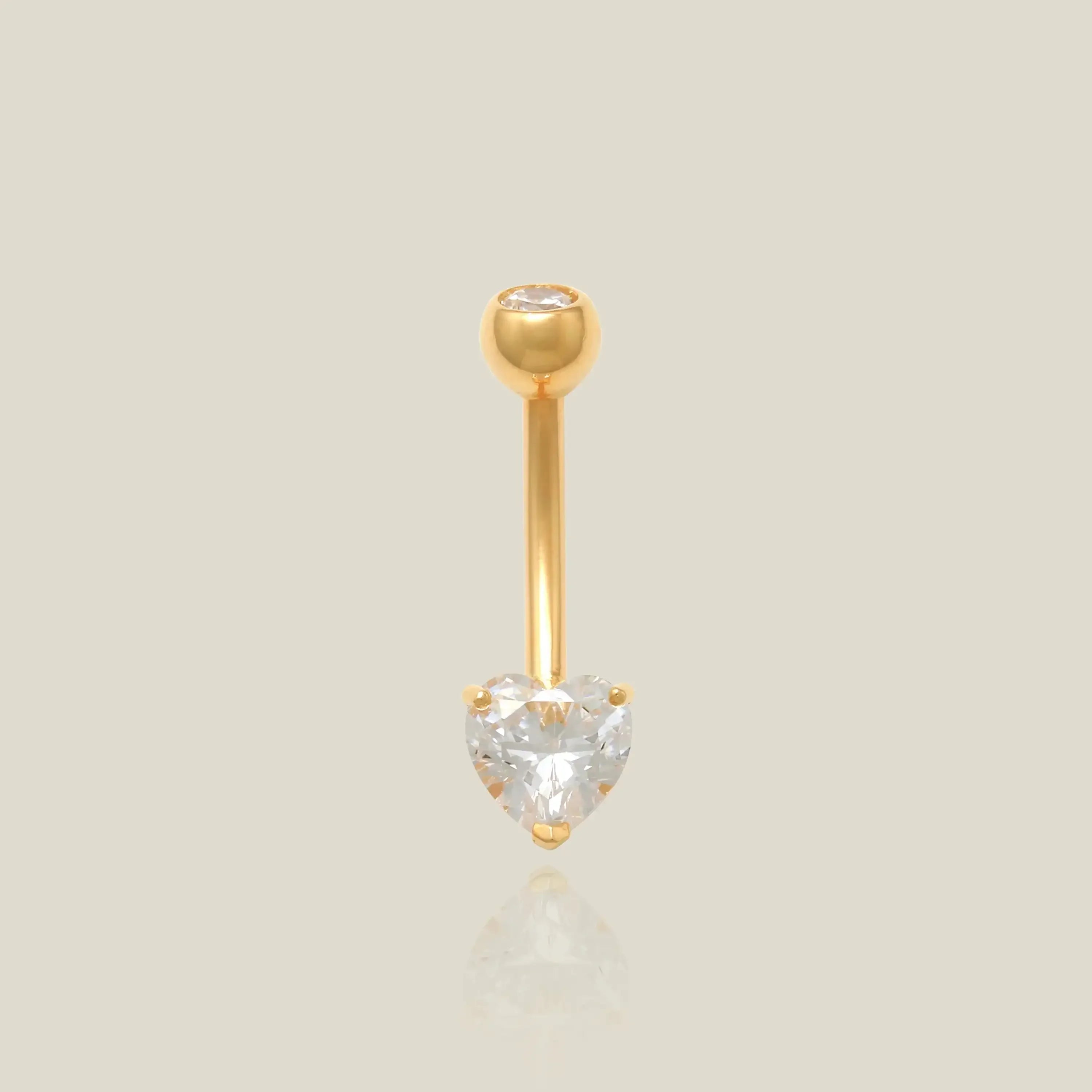14K Solid Gold Heart Stone Curved Barbell – Anygolds