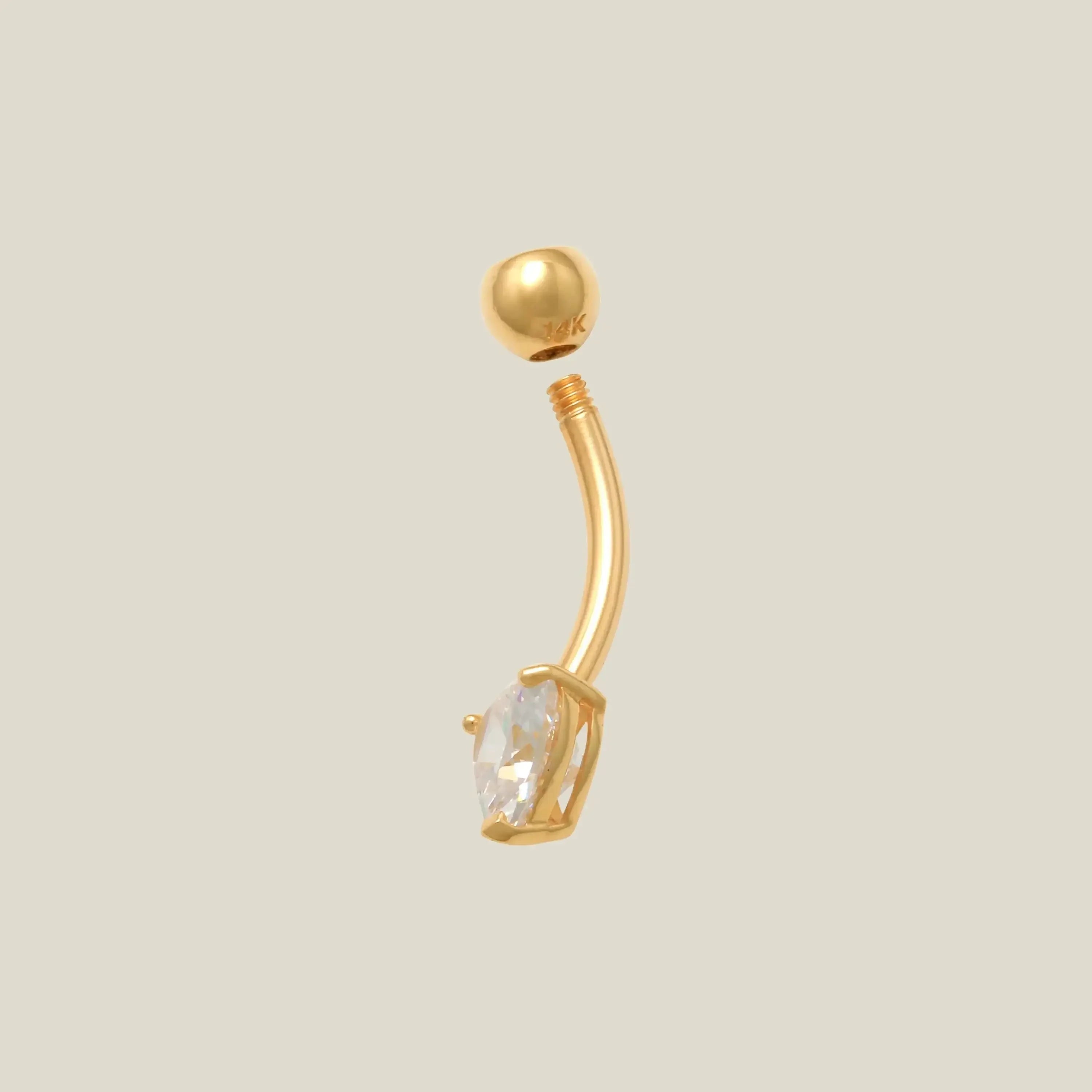14K Solid Gold Heart Stone Curved Barbell – Anygolds