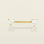 14K Solid Gold CZ Double Heart Straight Barbell – Anygolds